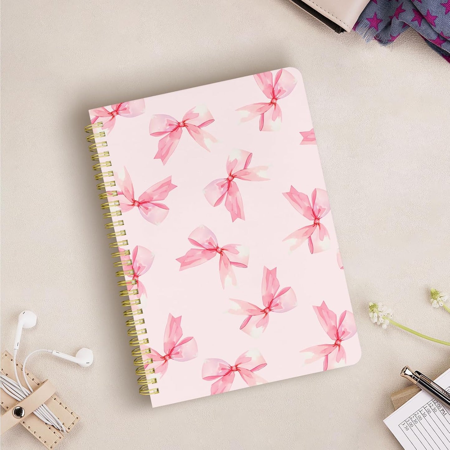 Cute Spiral Notebook journal B5 Aesthetic Pretty Design for Women Girls Kawaii with Pocket, 10 x 7.2 inch, Lined, Bow Tie