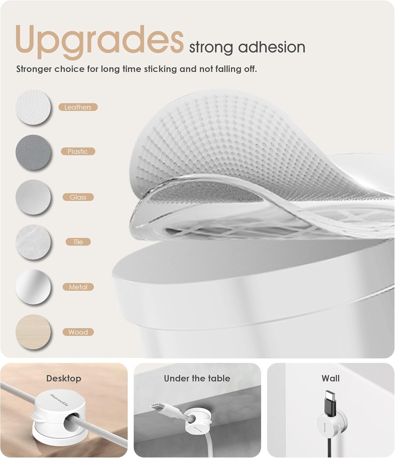 9 Pack Spring Cord Organizer Cable Clips [Locking Cable Rotatable], 2025 Latest Nearockle Phone Charging Cord Holder Cable Management for Car, Nightstand, Office Desk Accessories (White)