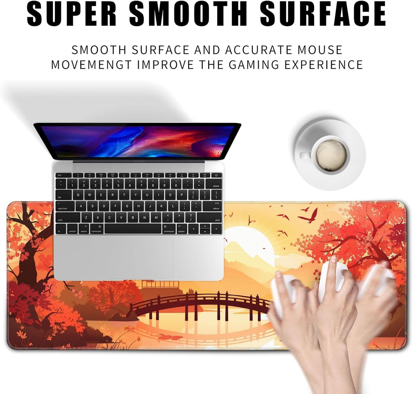 Japanese Cherry Blossom Desk Mat Anime Gaming Mouse Pad Large Desk Pad for Desk Computer Pc Laptop Office Decor, Mouse Keyboard Pad Stitched Edges Non-Slip Rubber Mat Desk Pad, 31.5x11.8 in