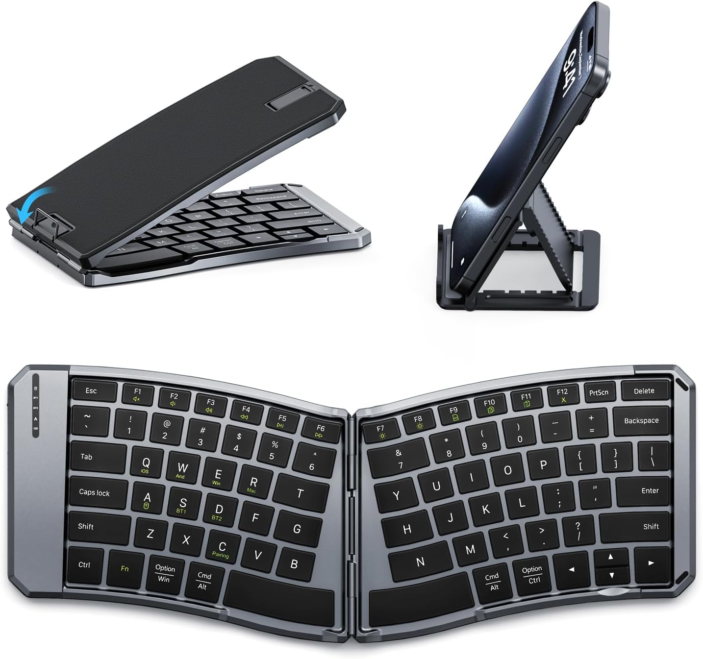 MoKo Ergonomic Foldable Keyboard, Split Portable Folding Bluetooth Keyboard for Business Travel, Ultra Slim Rechargeable Wireless Keyboards for iOS/Android/Windows Tablet PC Smartphone