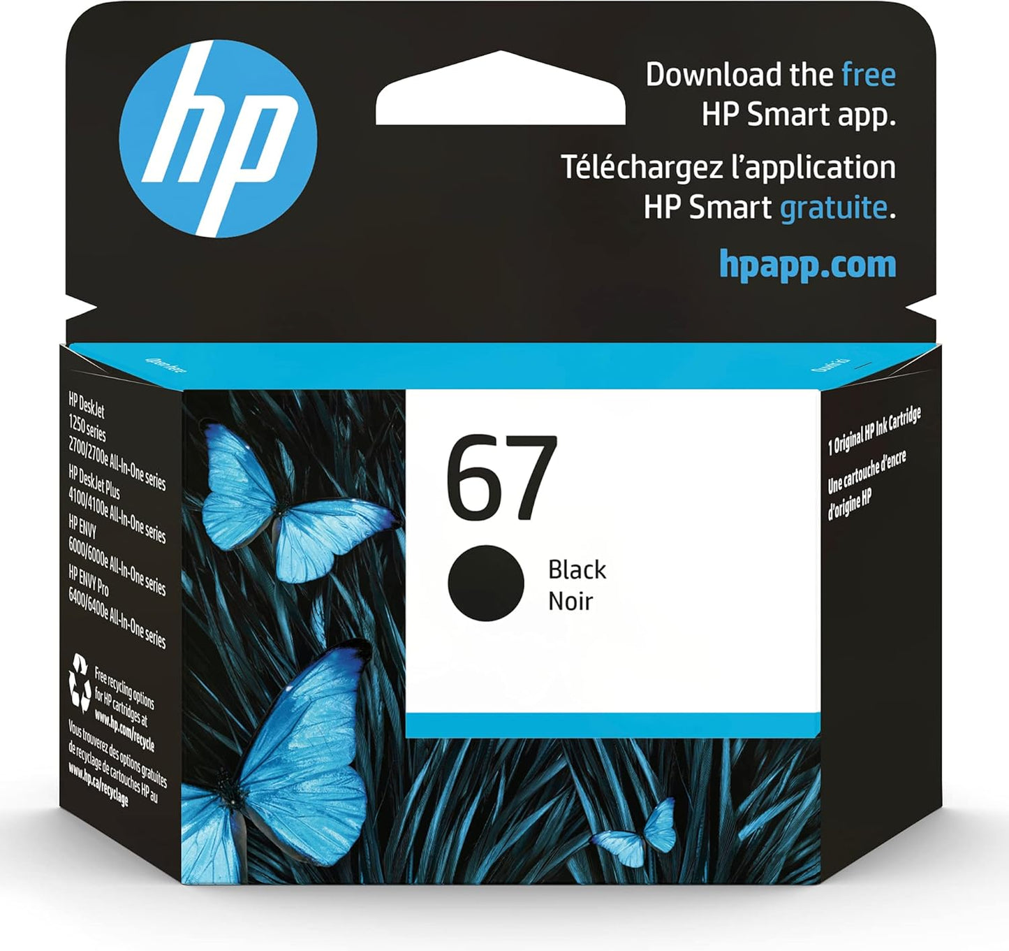 HP 67 Black Ink Cartridge for HP Printers, Works with DeskJet 1255, 2700, 4100 and ENVY 6000, 6400 Series, Eligible for Instant Ink, 3YM56AN