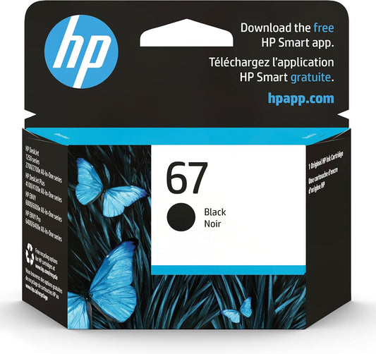 HP 67 Black Ink Cartridge for HP Printers, Works with DeskJet 1255, 2700, 4100 and ENVY 6000, 6400 Series, Eligible for Instant Ink, 3YM56AN