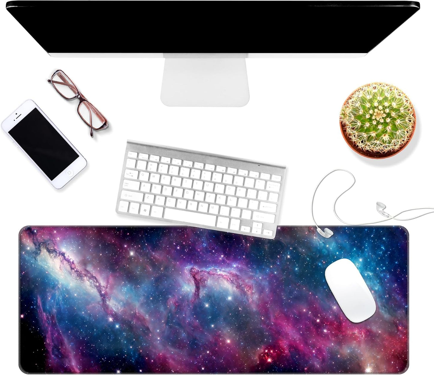 Dynippy Thin Extended Gaming Mouse Pad （31.5 * 11.8 * 0.08 inch） with Stitched Edges Large Mousepad Long XXL Keyboard and Mouse pad Desk Mat for Gaming Office & Home - Galaxy Nebula Space