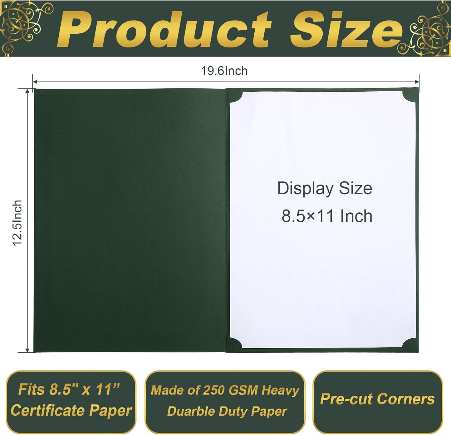 Fainne 120 Packs Certificate Holders Bulk, Diploma Covers Gold Foil Border, Document Covers for Letter Size 8.5x11 Award Certificates, Cardstock, Document Papers, Paper Card Stock(Green)