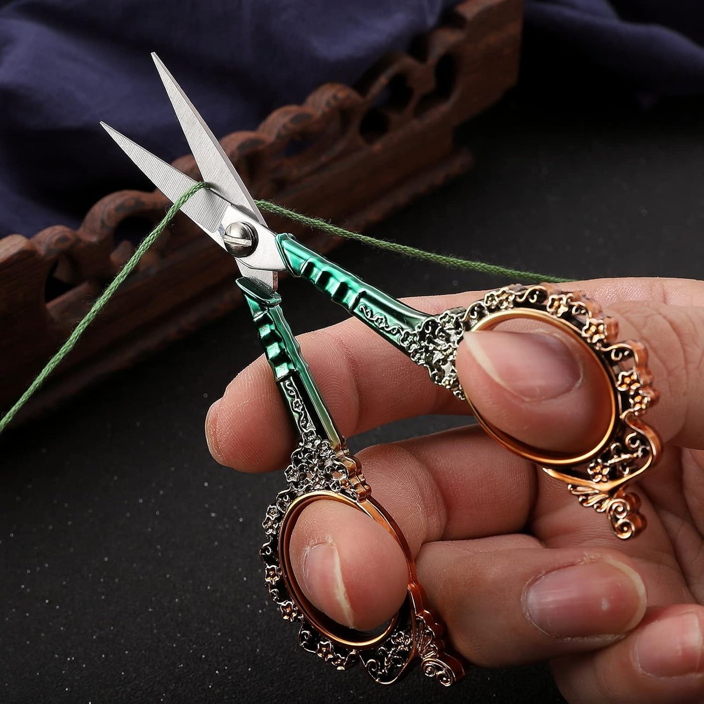 Sewing Scissors Sharp Embroidery Scissors with Sheath, Craft Scissor for Needlework Artwork Threading Cross Stitch Handicraft DIY Tool, 4.5in Gold Green Shears