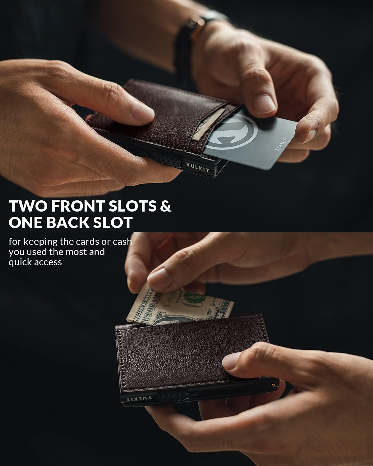 VULKIT Men's Slim Wallet Pop Up Card Holder RFID Blocking Metal Wallet Minimalist Design Holds Up to 11 Cards