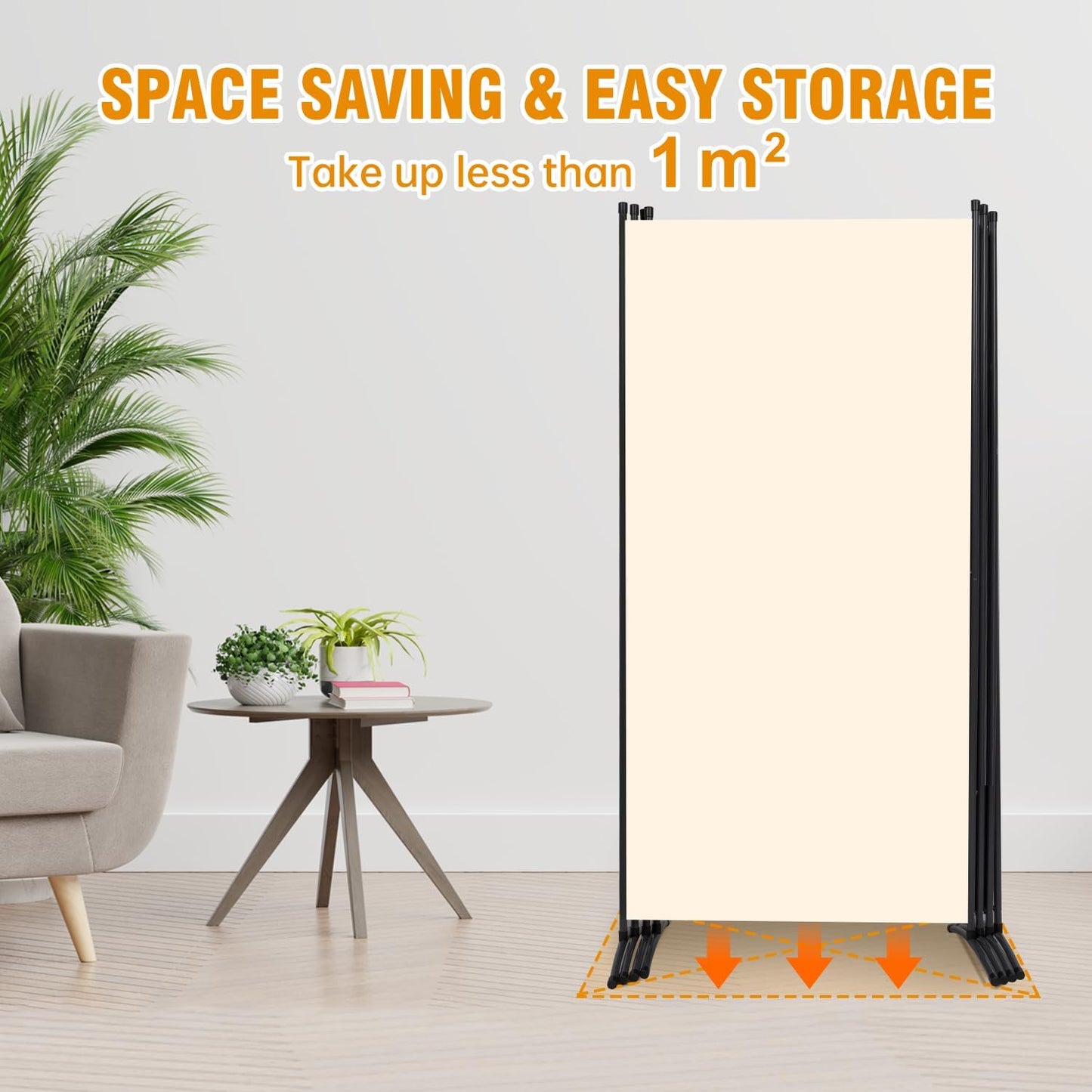 4 Panel Folding Privacy Screens, 6 FT Tall Wall Divider with Metal Frame, Freestanding Room Divider for Office Bedroom Study (4 Panel, Beige)