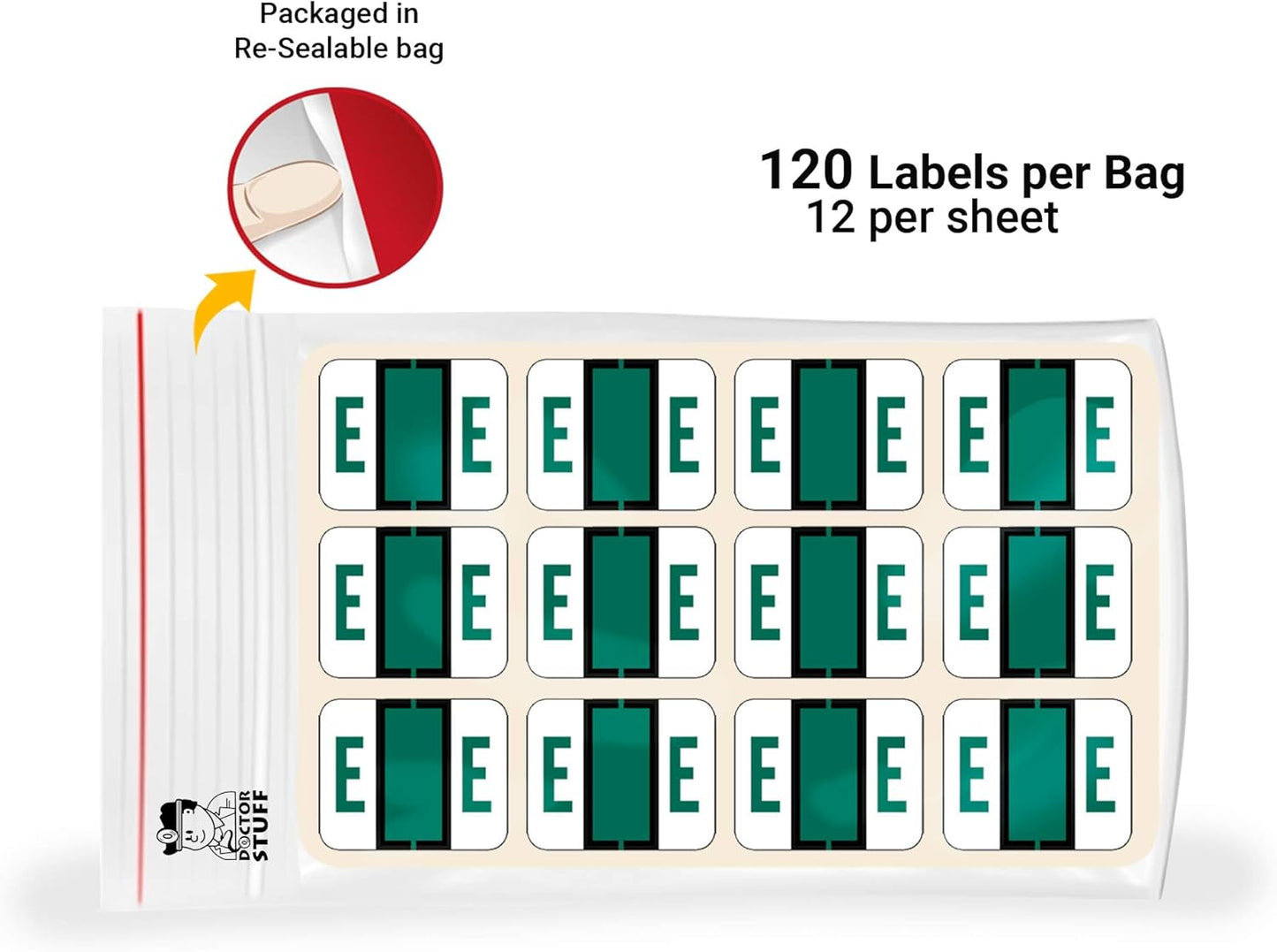 Doctor Stuff - File Folder Labels, Alphabet Letter E Stickers, Compatible with Smead BCCR/BCCS - TPAM Series Alpha Stickers Green, 1" x 1-1/4", 120 Labels per Package