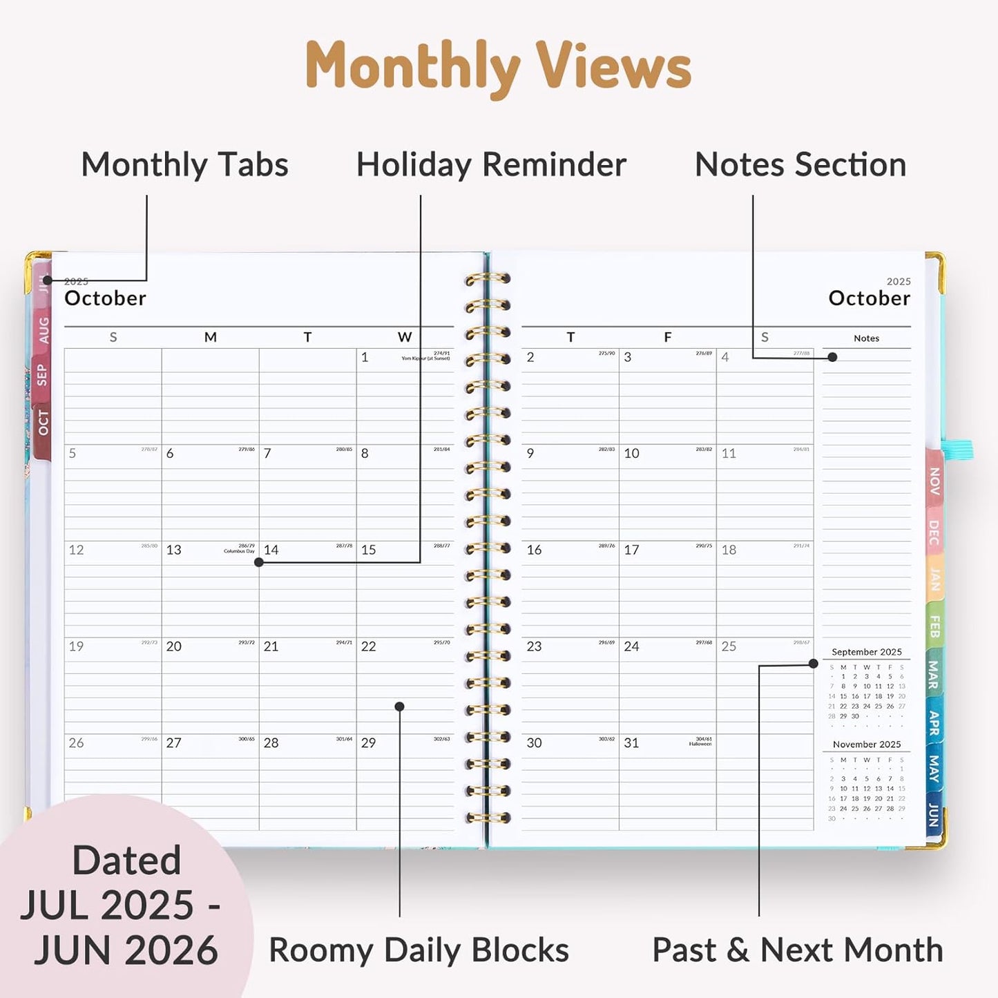 Forvencer Planner 2025-2026 for Women, Academic Year Monthly and Weekly Calendar Planner, July 2025 - Jun 2026, Hardcover Student Teacher Planners Agenda Book with Tabs, 8.5" x 11", Flower