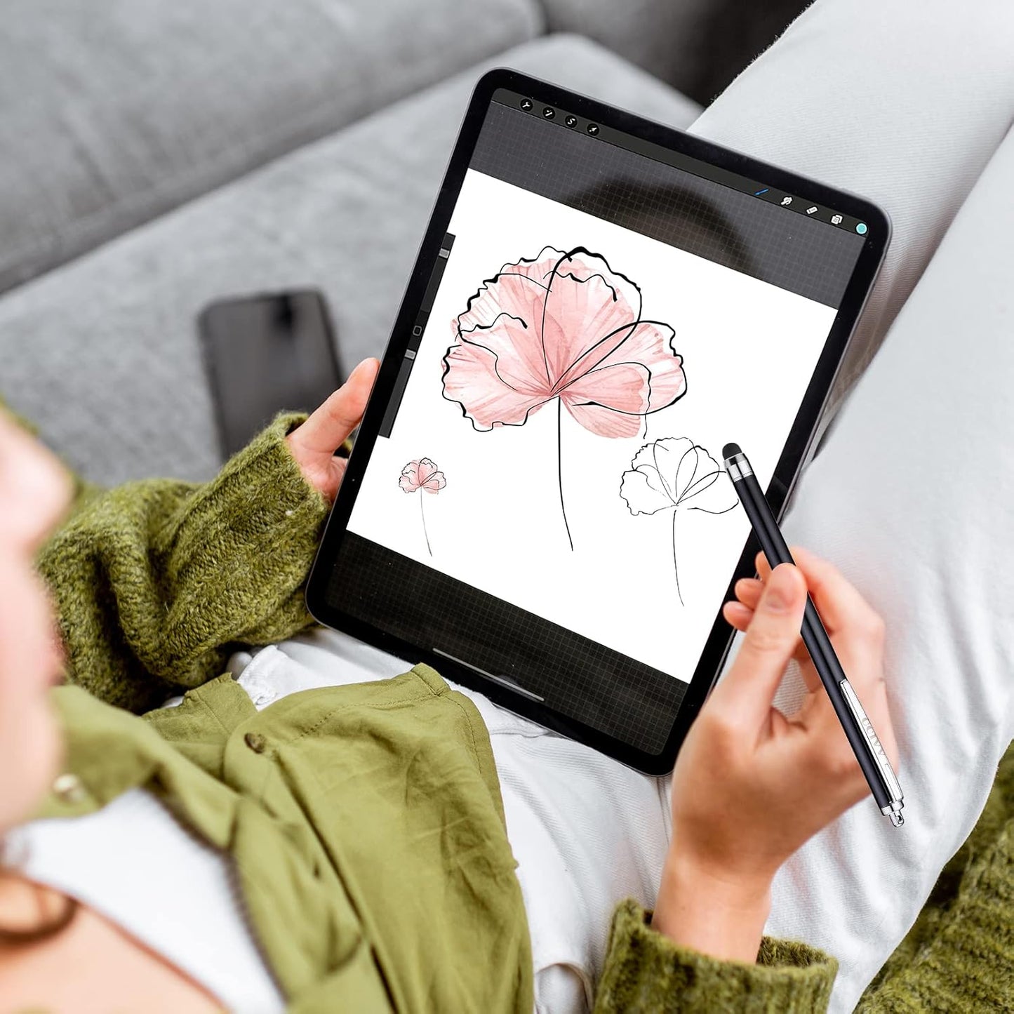 3 Pcs Stylus Pens for Touch Screens [0.24 inch Tip Series], 12 Extra Replaceable Rubber Tips (Black/Silver/Dark Blue)