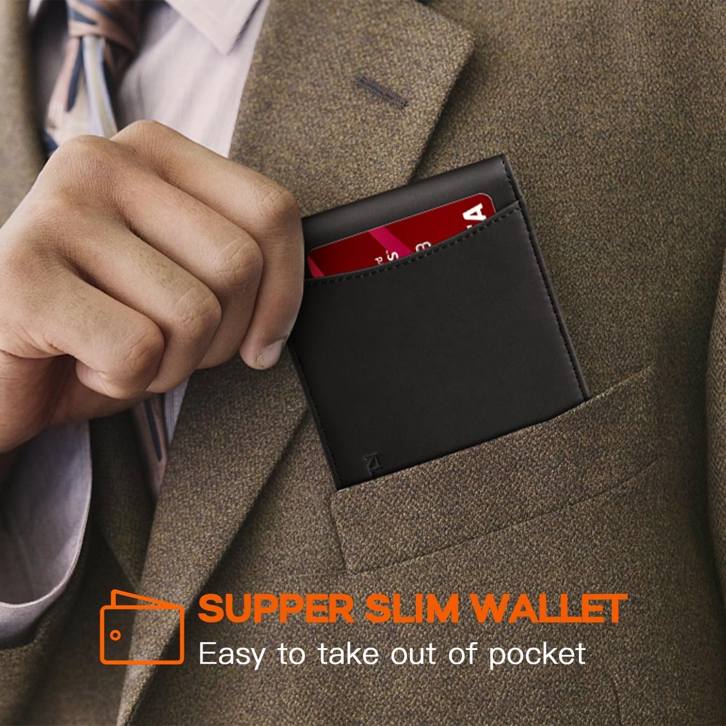 Slim Money Clip Wallets for Men RFID Blocking 11 Card Holder Minimalist Small Thin Carbon Leather Bifold Mens Front Pocket Wallet Gift Box