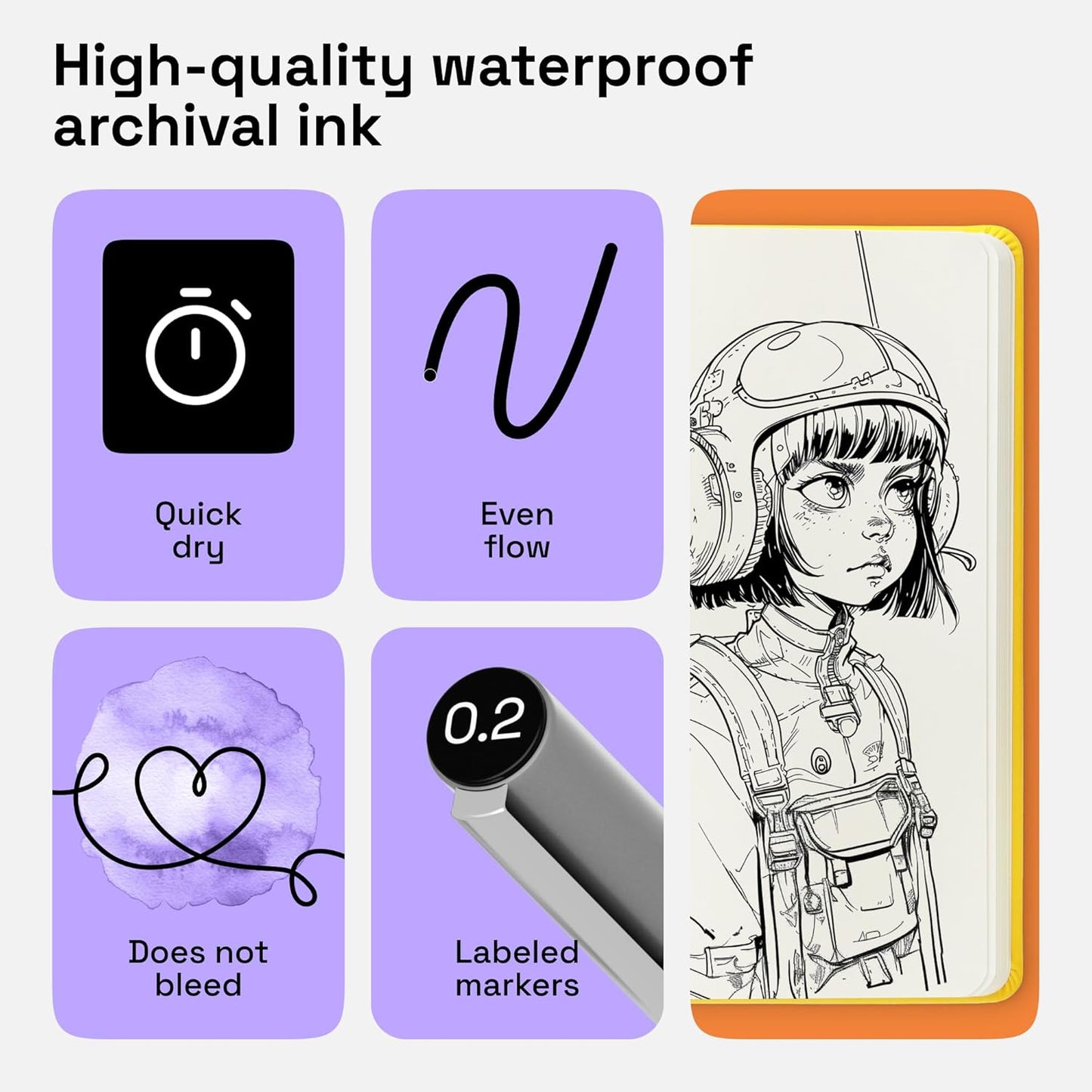 ARTISTRO Set of 9 Fineliner Pens - Black Micro Pens with Ultra Fine Tips for Drawing, Sketching, Writing, Journaling and Technical Illustration - Waterproof Archival Ink