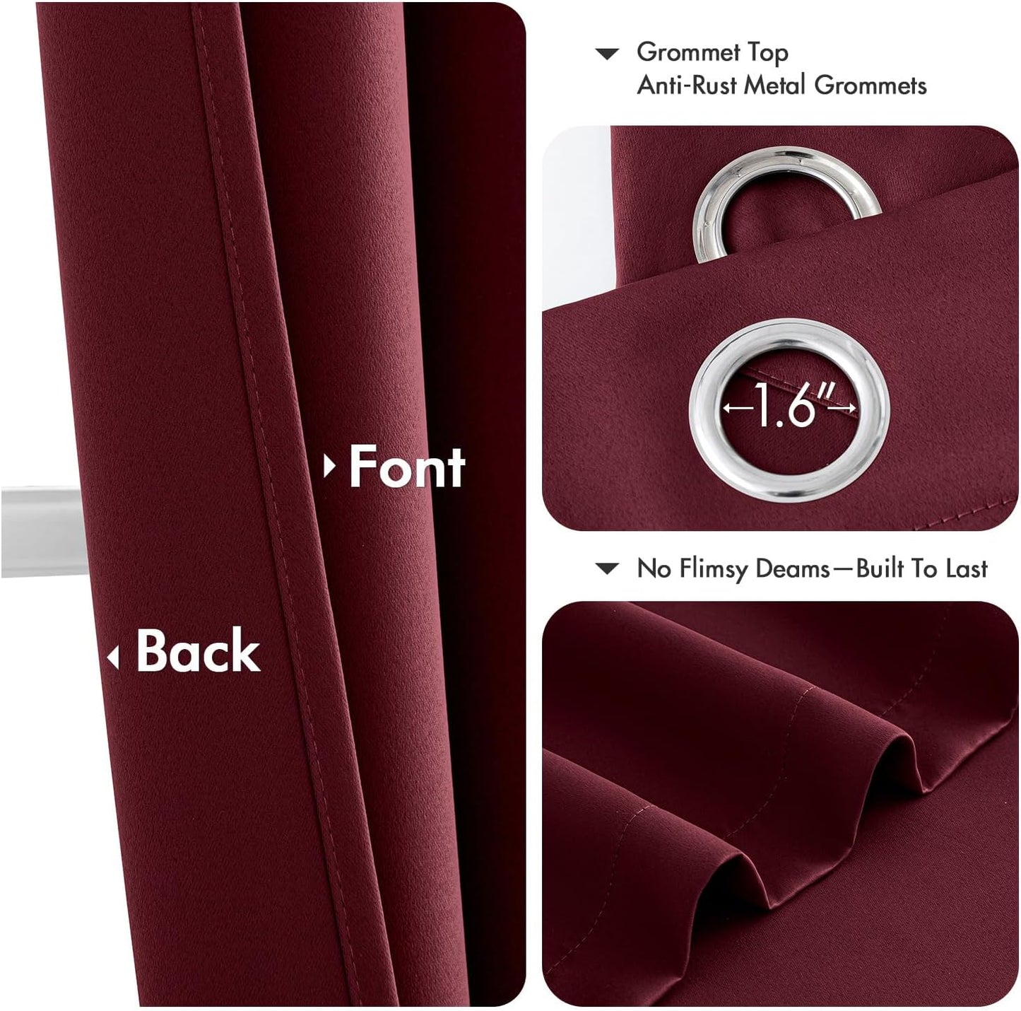 MIULEE Short Curtains for Windows - Burgundy Red Blackout Half Window Curtains Thermal Insulated Privacy Drapes for Kitchen Bedroom Bathroom Grommet Top Small Basement Tiers W40 x L36 Inch 2 Panels
