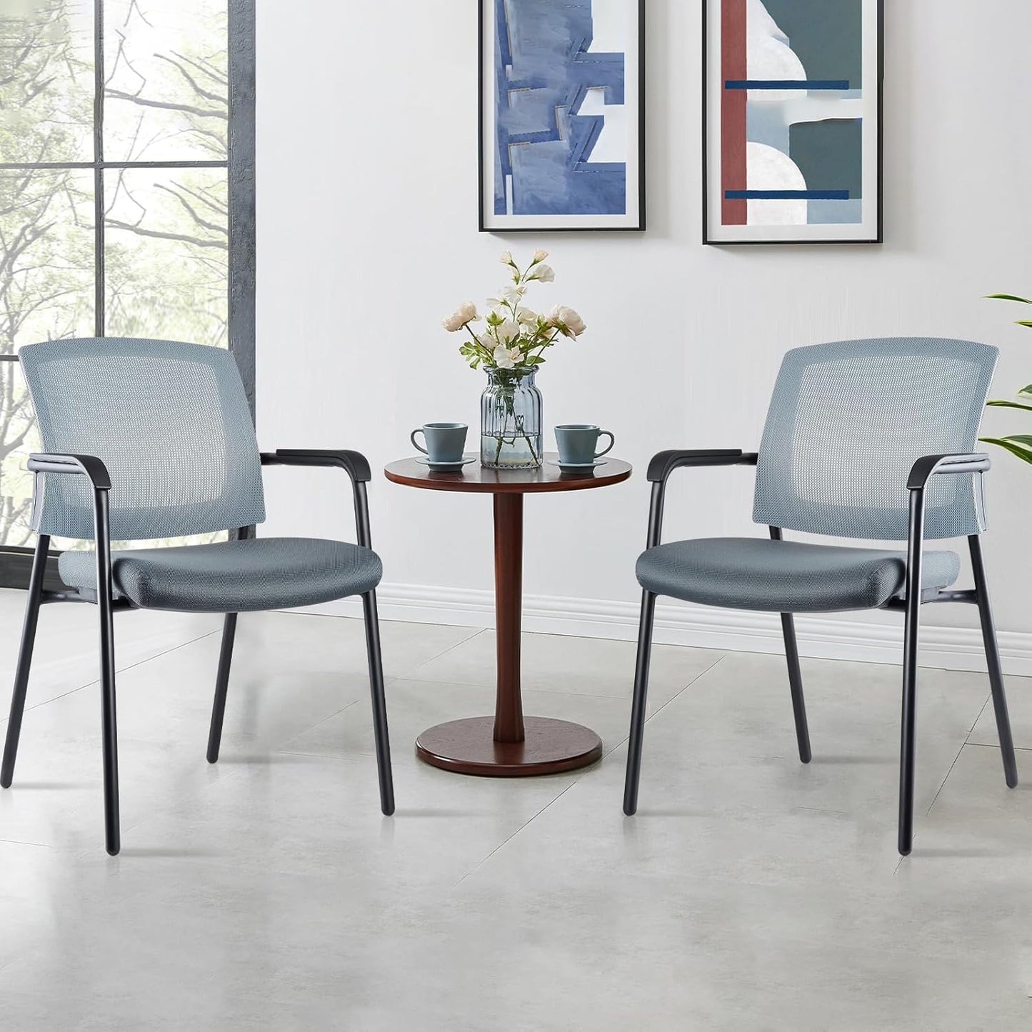 CLATINA Office Reception Guest Chair Mesh Back Stacking with Ergonomic Lumbar Support and Thickened Seat Cushion for Waiting Conference Room Gray 2 Pack