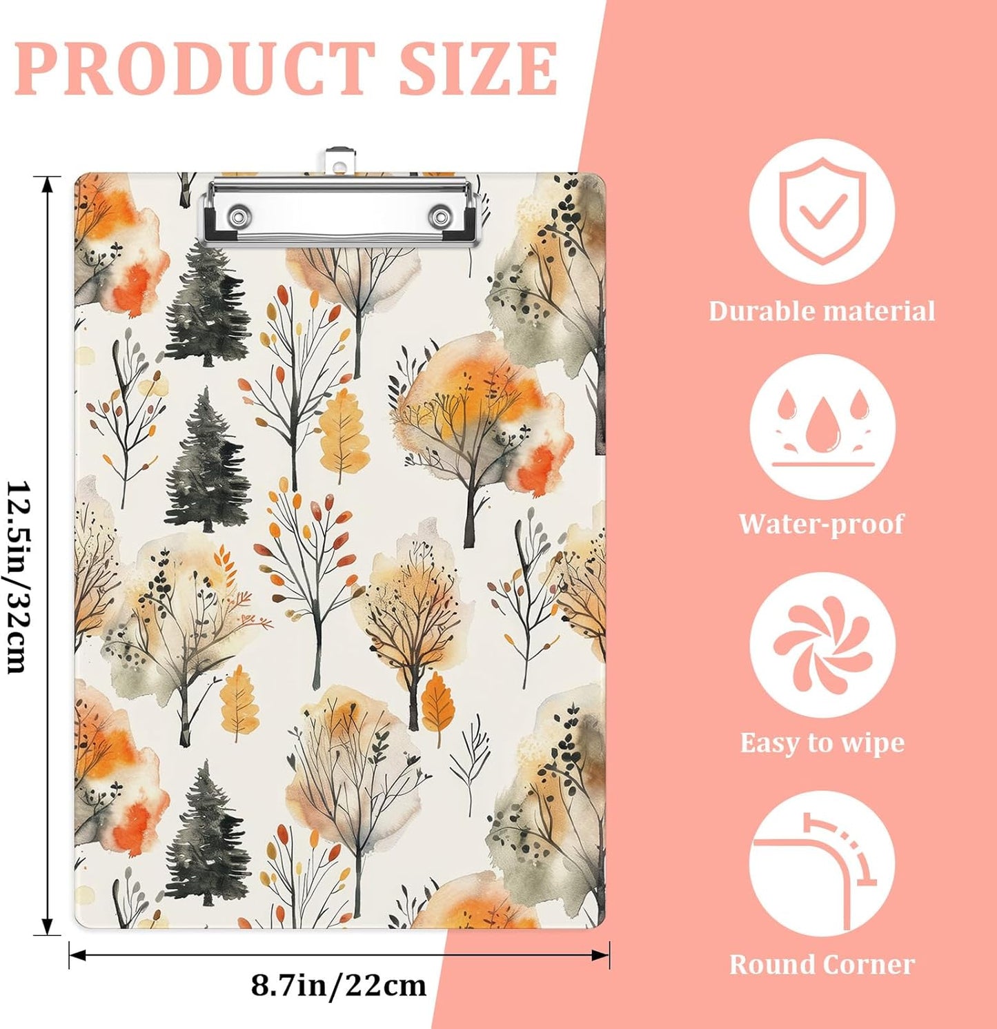 Autumn Trees Plastic Clipboards,Cute Fashion Clipboard Decorative 8.5" x 12.5"Standard A4 Size Clipboards,Acrylic Clipboard for Teacher,Social Worker,Students,Nurse,Office Supplies