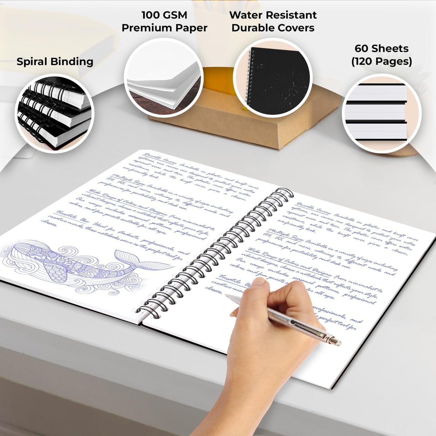 Bulk Spiral Notebook, 48 Pack, Unlined Journal, 5.8 x 8.3, 120 Pages (60 Sheets), 100 GSM Paper, No-Bleed, Black Cover Drawing Notebooks, Unlined Sketch Pad for Writing, Note Taking Travel