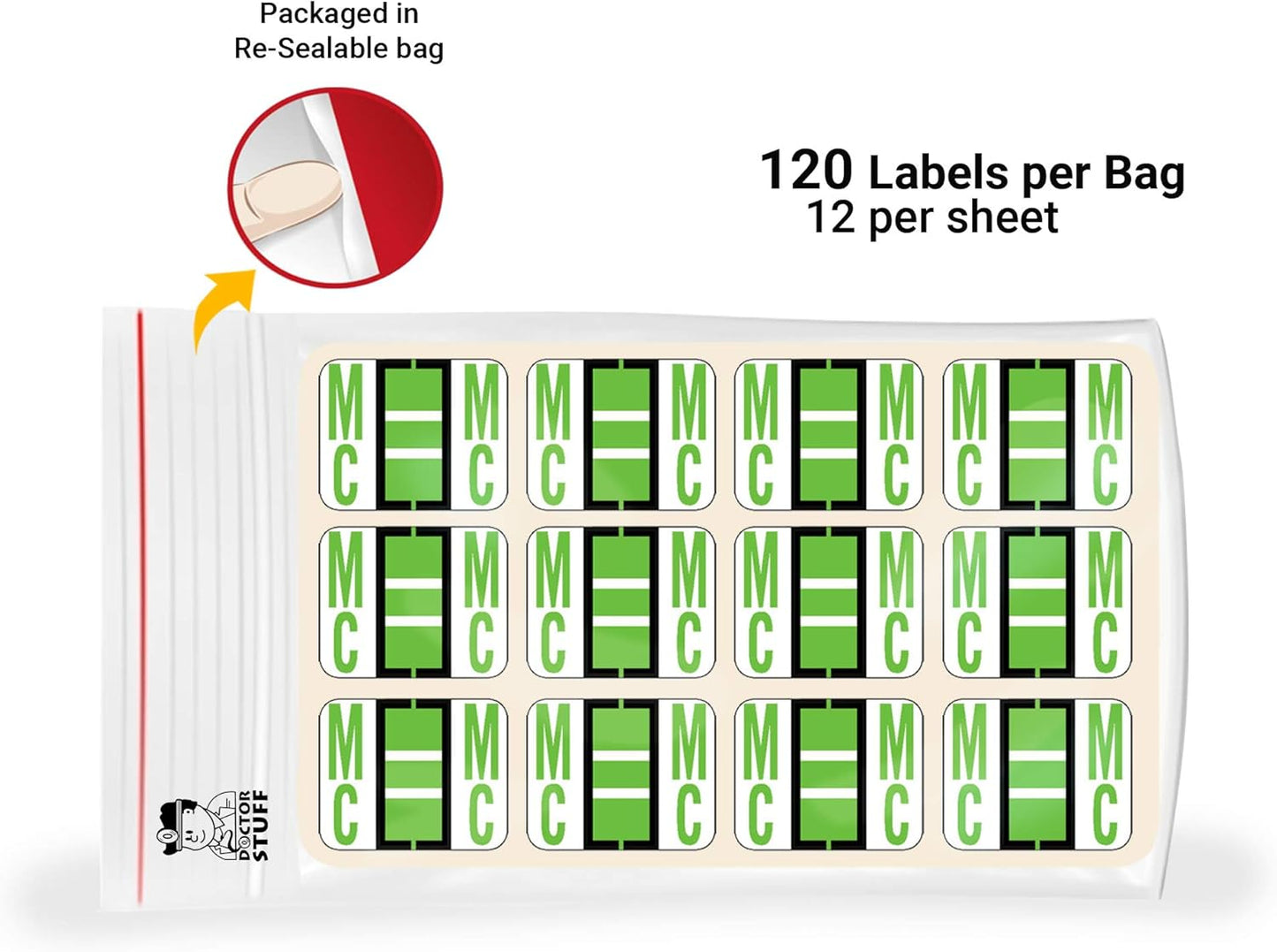 Doctor Stuff - File Folder Labels, Alphabet Letter Green Mc (Alternate Color) Stickers, Compatible with Smead BCCR/BCCS - TPAM Series Alpha Stickers, 1" x 1-1/4", 120 Labels per Package