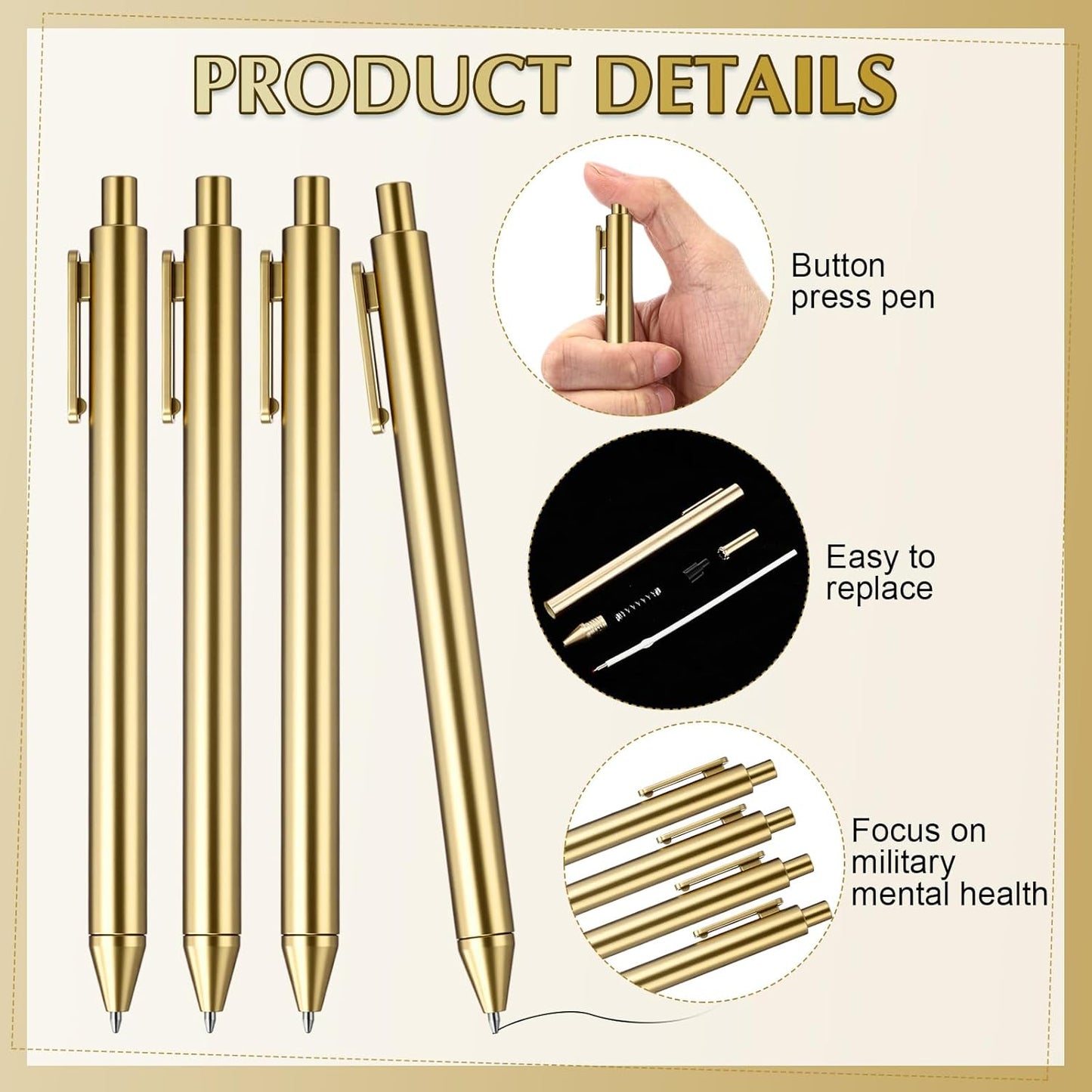 50 Pcs Gold Metallic Slim Ballpoint Pens Bulk Retractable Black Ink Medium Point (0.5mm) Smooth Writing Pens for Wedding Bridal Shower Business Office Students Teachers (Classic Style)
