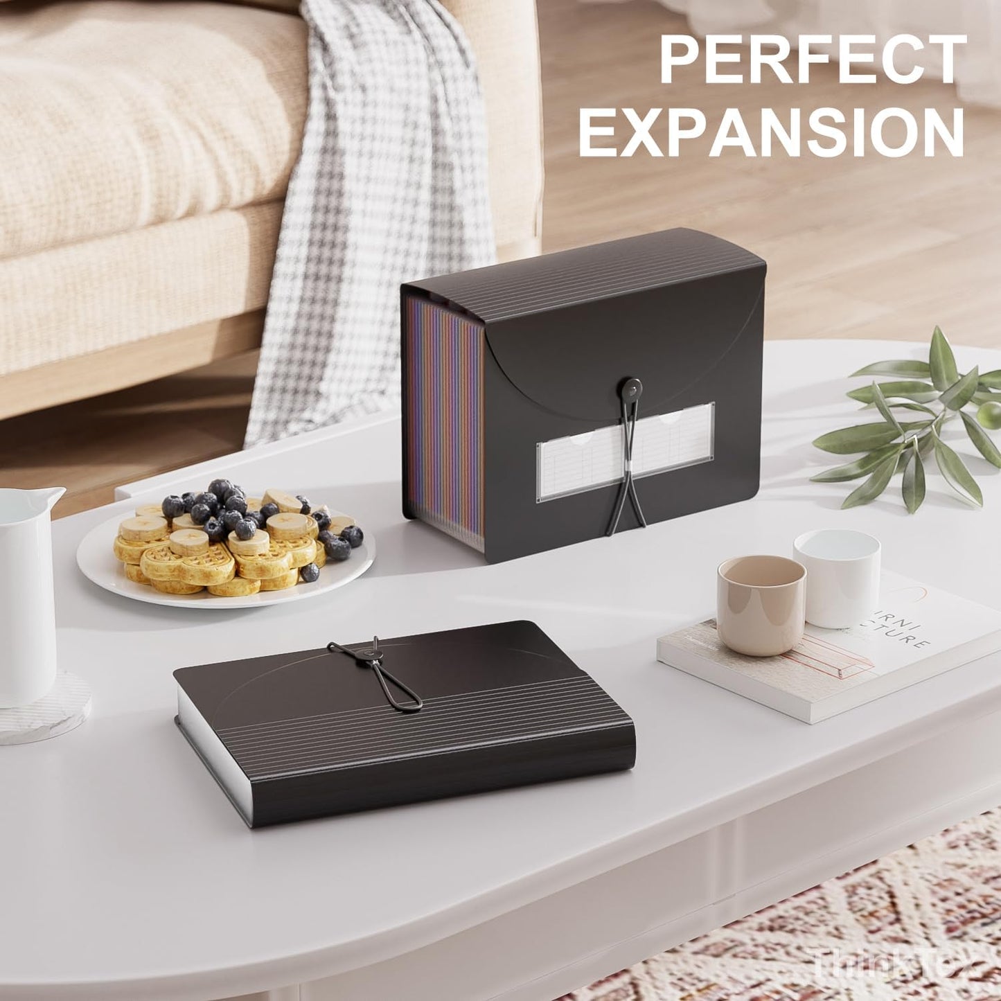 26 Pockets Accordion File Folder Organizer, Expanding Filing Box A4 Letter Size Expandable File Folders, Plastic Accordion Document Paper Coupon Bill Receipt Organizer with 3 A-Z Alphabet Colored Tabs