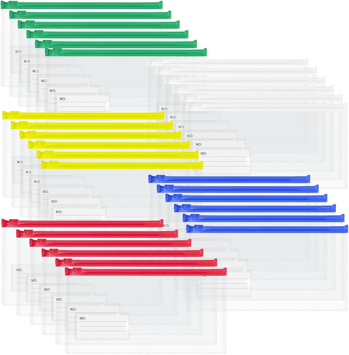 Small Zipper Plastic Envelopes, BOPART 30Pcs Plastic Pouch with Label Pocket, 9x4.7 Inches Clear Pencil Pouch Reusable Money Envelopes, Poly Zip Envelopes for Organizing & Storage