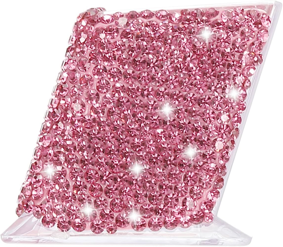 PATIKIL Rhinestone Business Card Holder, Crystal Business Card Holders Bling Business Card Organizer Display Stand for Desktop Desk Office Exhibition, Pink