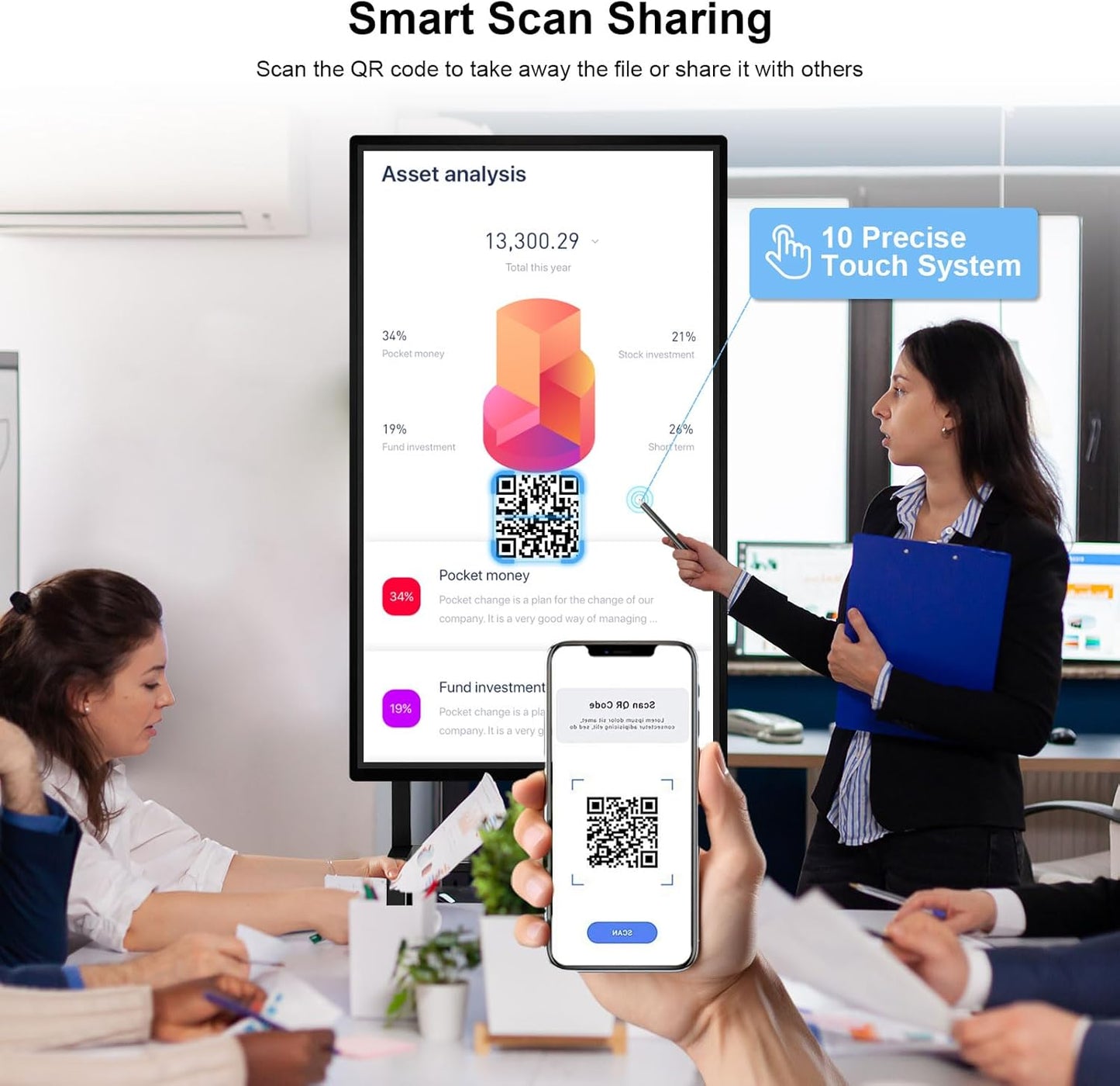 49" Smart Board, Electronic Interactive Smartboard for Classroom, Screen Mirroring, 8+64GB, Android iOS 14.0, Digital Whiteboard for Presention Annotation Live Streaming(Wall Mount Included)