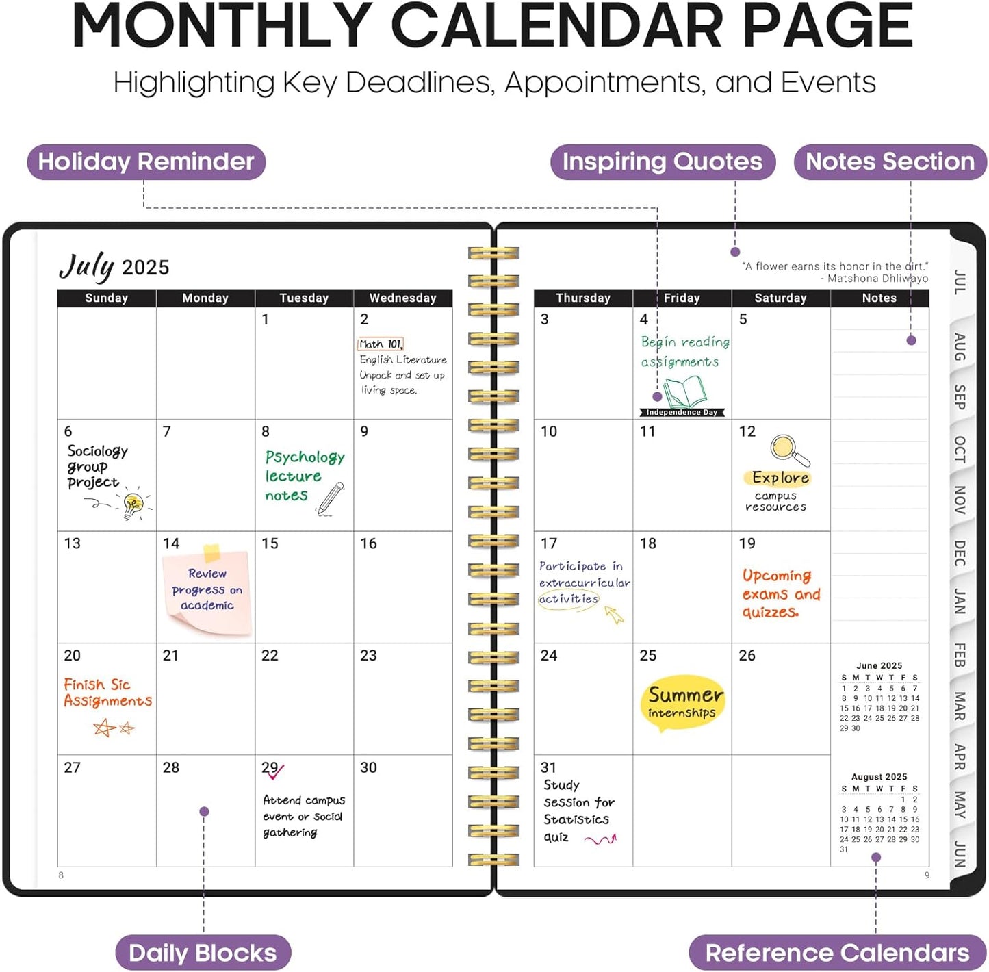 Planner 2025-2026, Academic Year Weekly and Monthly Calendar Planner, July 2025 - June 2026, Spiral Bound School Planning Tool, Perfect for Teacher, Student, Woman & Men - A4 (8.5" x 11"), Purple