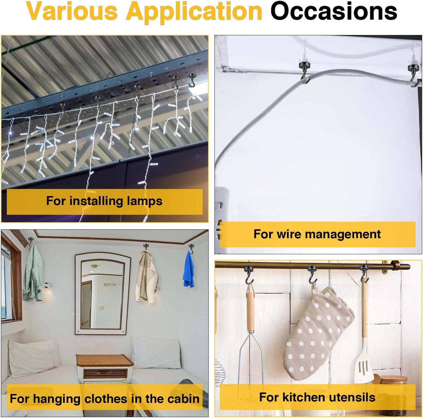 DIYMAG Magnetic Hooks for Refrigerator, Extra Strong Cruise Hook, Heavy Duty Earth Magnets with Hook for Hanging, Magnetic Hanger for Cabins, Grill (20P-Black)