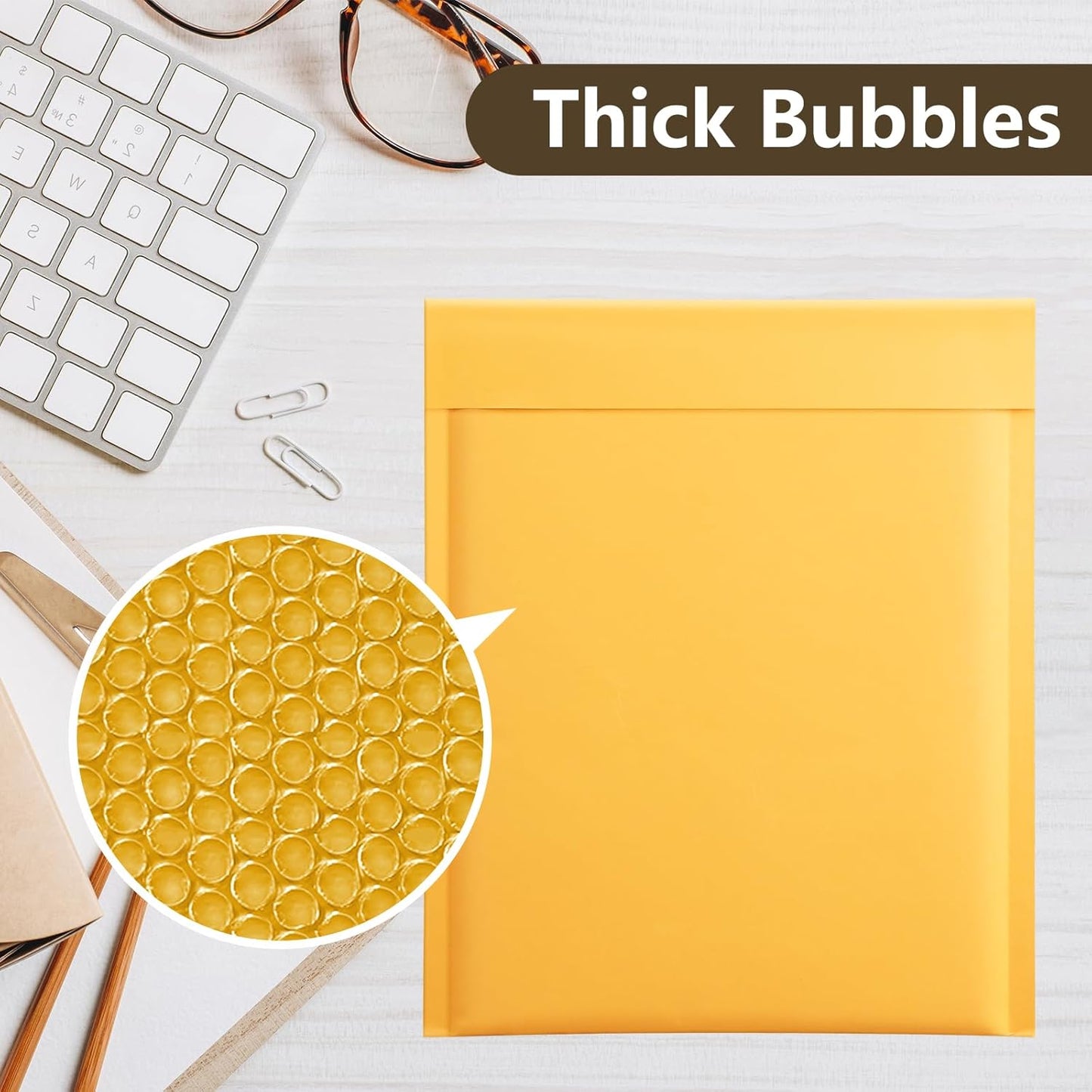 UCGOU Kraft Bubble Mailers 5x8.6 Inch Usable Size 5x7 Inch 50 Pack Yellow Padded Envelopes Small Business Mailing Packages Self Sealing Tear Resistant Boutique Bulk Mail Shipping Bags Bubble Mailers