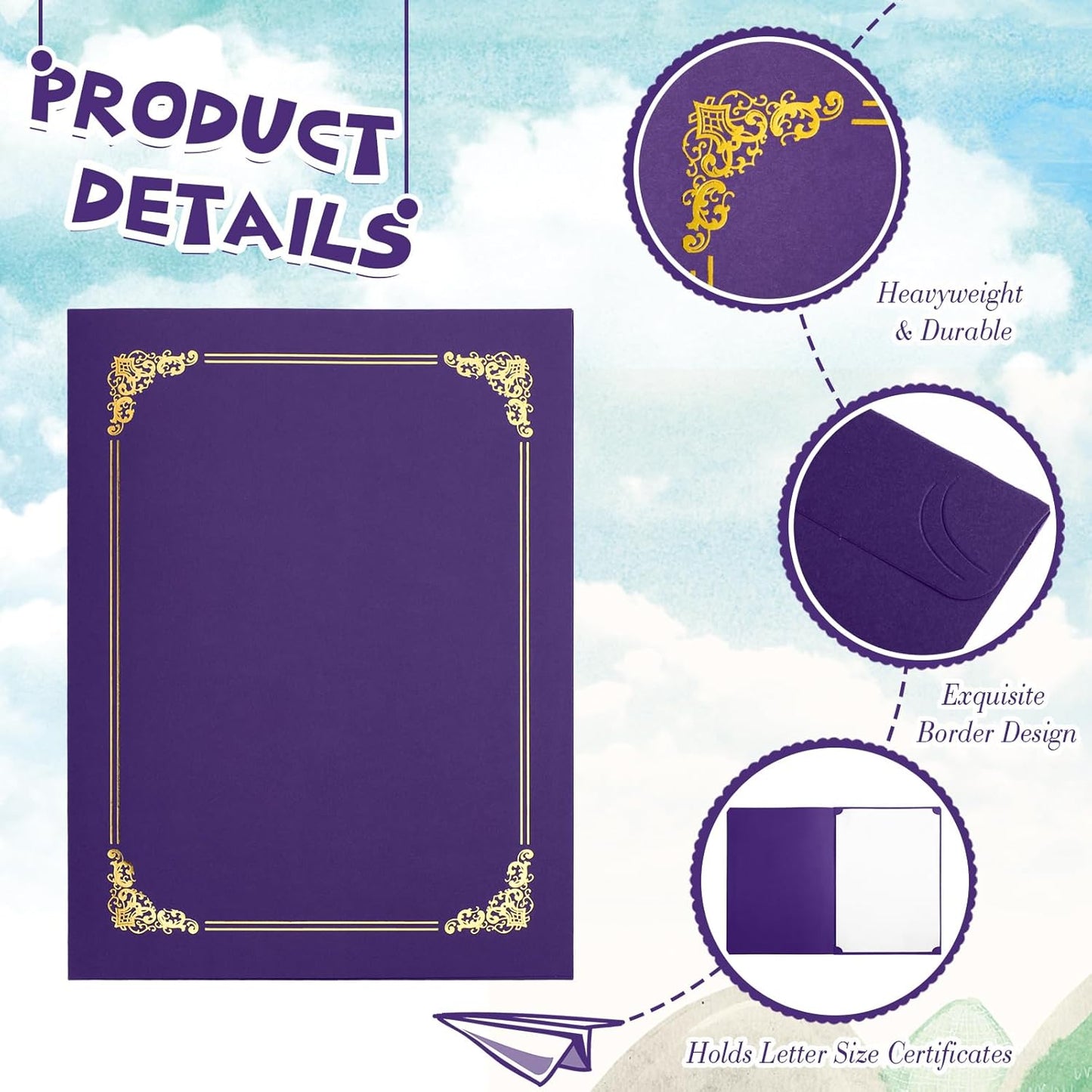 Fainne 80 Pieces Certificate Holders Diploma Holders Document Holder Certificate Covers Certificate Folders with Gold Foil Border for Letter Size 8.5 x 11 Inches Diploma Documents Awards (Purple)