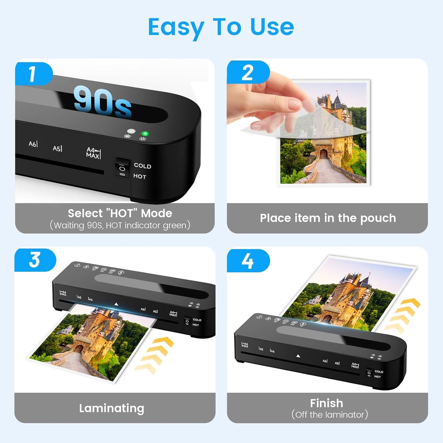 Laminator Machine, A4 Laminators Hot & Cold with 20 Laminating Sheets and Trimmer, 9 Inch Laminating Machine for Office, School, Business and Home