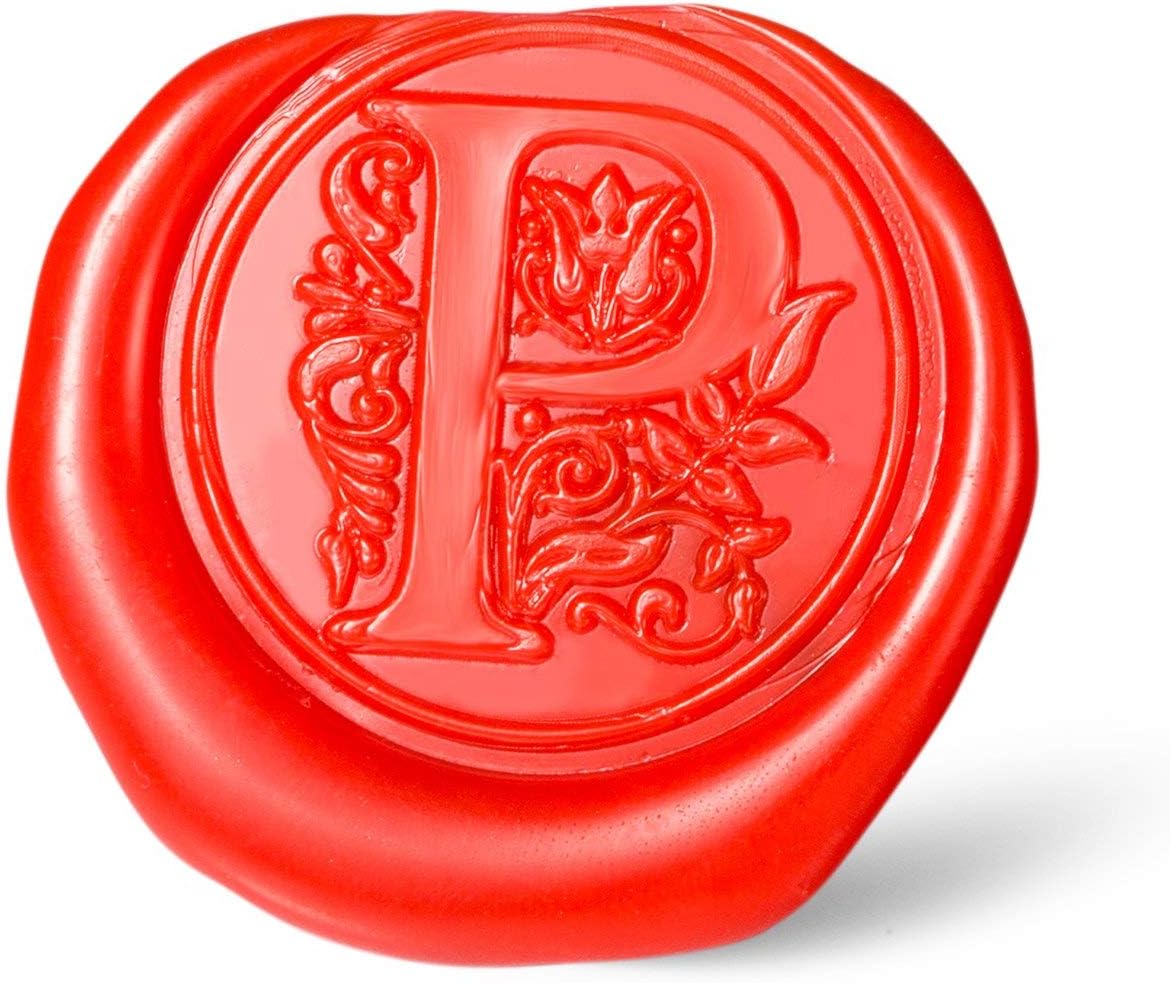 Mceal Wax Seal Stamp, Large Seal 1 1/5"(30mm) Dia, Silver Brass Head with Wooden Handle, Regal Letter A to Z Series (Letter P)