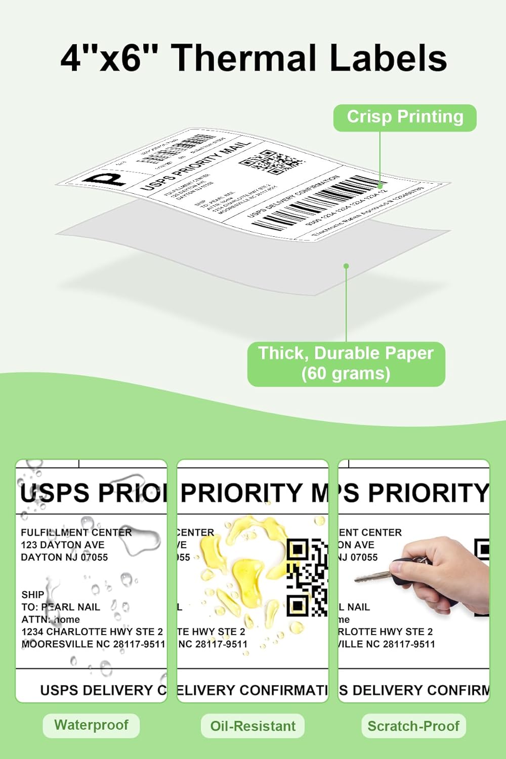 4x6 Thermal Labels - Waterproof Shipping Stickers for Thermal Printers, All-Purpose Label Stickers, White, 1000/Pack (4-Pack)