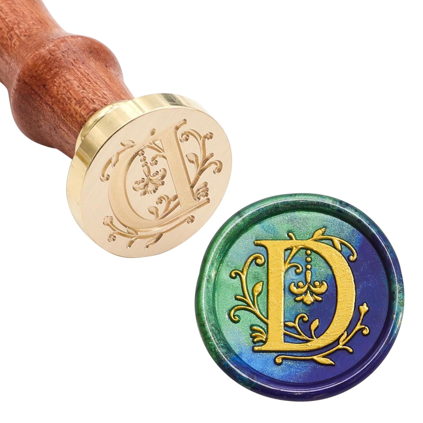 SWANGSA Initial Alphabet D Wax Seal Stamp Kit, Classic Retro Letter Sealing Stamp with 200pcs Sealing Wax Beads Kit for Wedding Invitations Cards Envelopes (D)