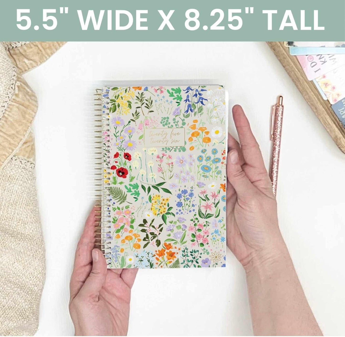bloom daily planners 2025-2026 Academic Year Daily Planner (July 2025 - July 2026) - A5 Weekly & Monthly Calendar, Cute Floral Agenda Organizer Book with Stickers - 5.5" x 8.25" - Garden Party, Beige