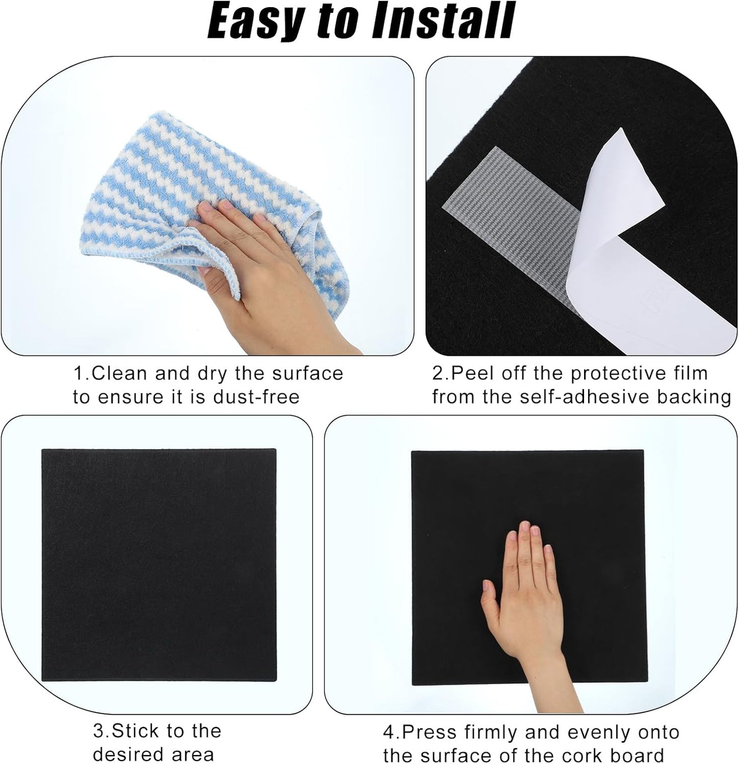 Large Cork Board 36" x 24", 6 Pack Felt Wall Tiles with 30 Pcs Pushpins, Bulletin Board with Removable Self-Adhesive Strips, Pin Boards Cork Boards for Walls Office Home Classroom Decor-Black