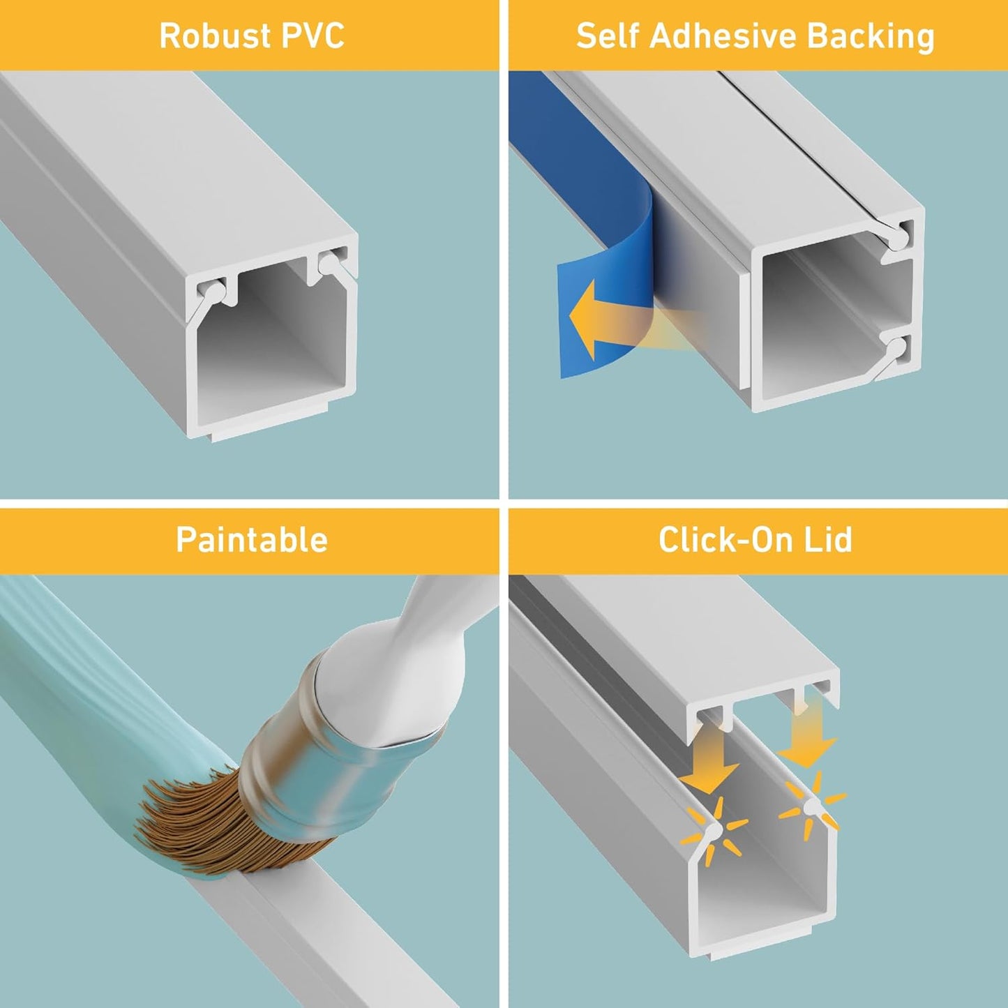 D-Line 32.8ft Cable Raceway, Self Adhesive Cord Cover, Hide Surface Wires, Paintable - 10x 0.63in (W) x 0.63in (H) x 39in Lengths - White