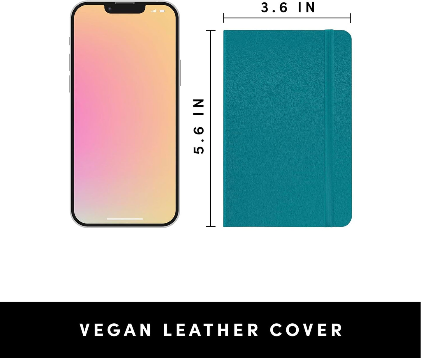 PAPERAGE Lined Pocket Journal Notebook, 1 Pack, (Turquoise), 160 Pages, Small, 3.6 inches x 5.6 inches - 100 GSM Thick Paper, Hardcover