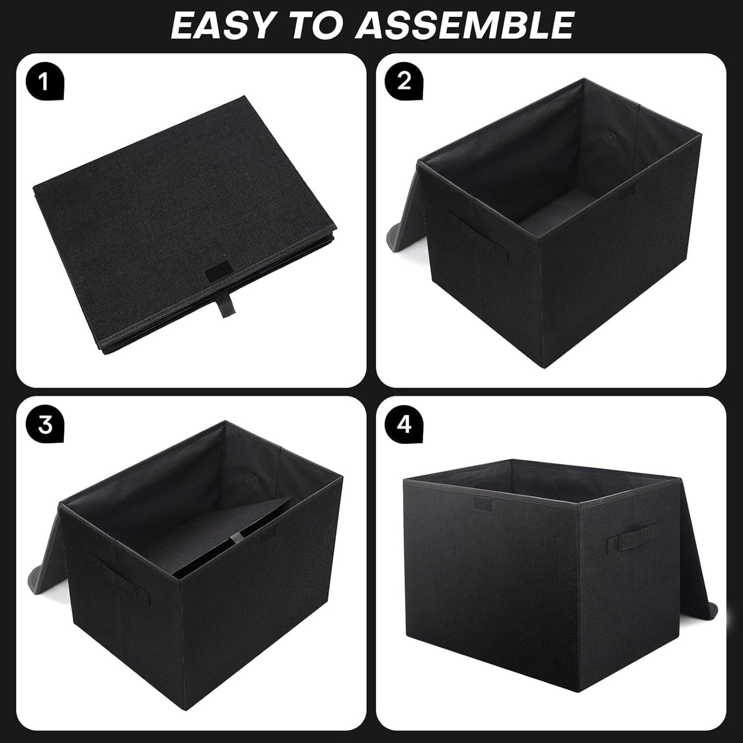 Large 17" 42 Quarts Collapsible Stackable Storage Bins with Lids [3-Pack] Foldable Fabric Linen Storage Boxes Cube, Closet Organizer Baskets with Label (16.7 x 12 x 12", Black)
