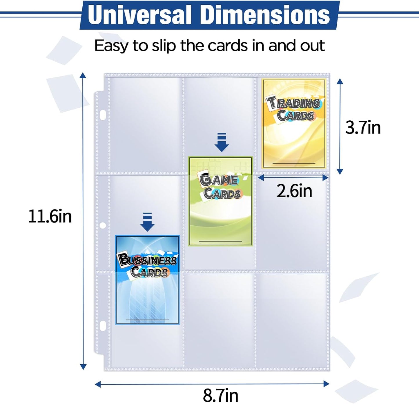 1548 Pockets Double Side Trading Card Sleeves, Fabmaker 9 Pocket Card Sleeves Binder Sheets for 3 Ring Binder, Long-Lasting Trading Card Binder Sleeves Fit for MTG, Baseball, Game, Business Cards