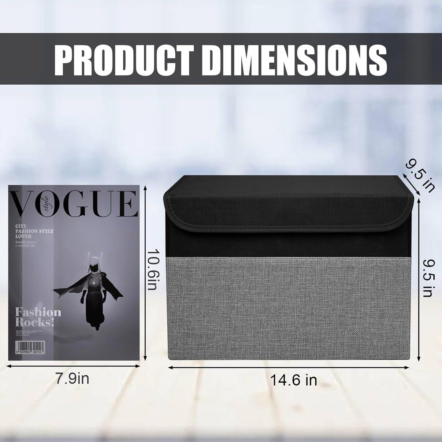 Large 22 Quart Linen Fabric Foldable Storage Bin Cube Organizer Basket with Flip-Top Lid & Handles, Clothes Blanket Box for Home, Office, Closet, Black & Gray, 4 Pack 14.6 x 9.5 x 9.5