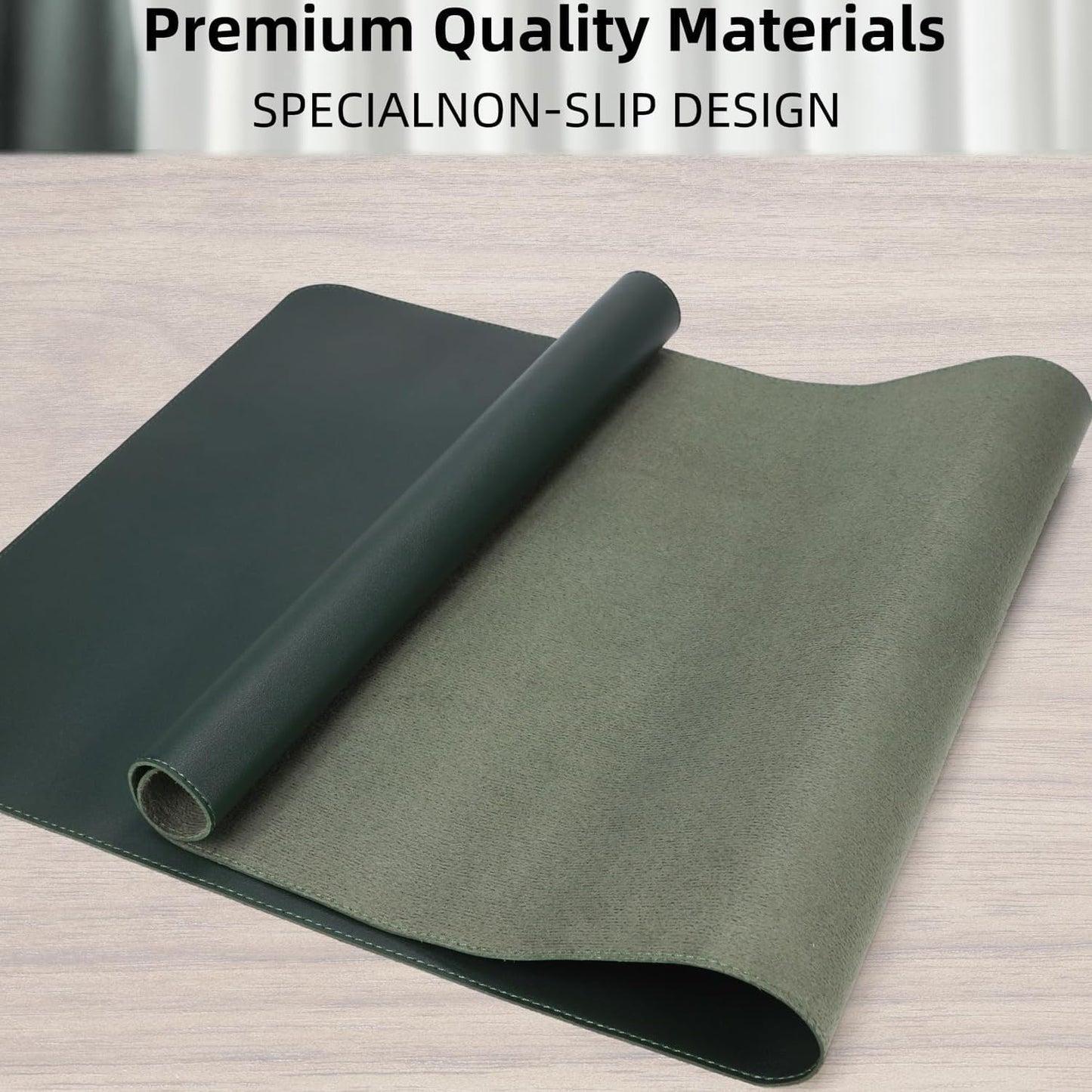 Large Desk Pad Leather Mouse Pad Computer Laptop Desk Mat Non-Slip Waterproof Table Blotter Desktop Writing Pad for Office and Home (Dark Green, 120 x 43cm)