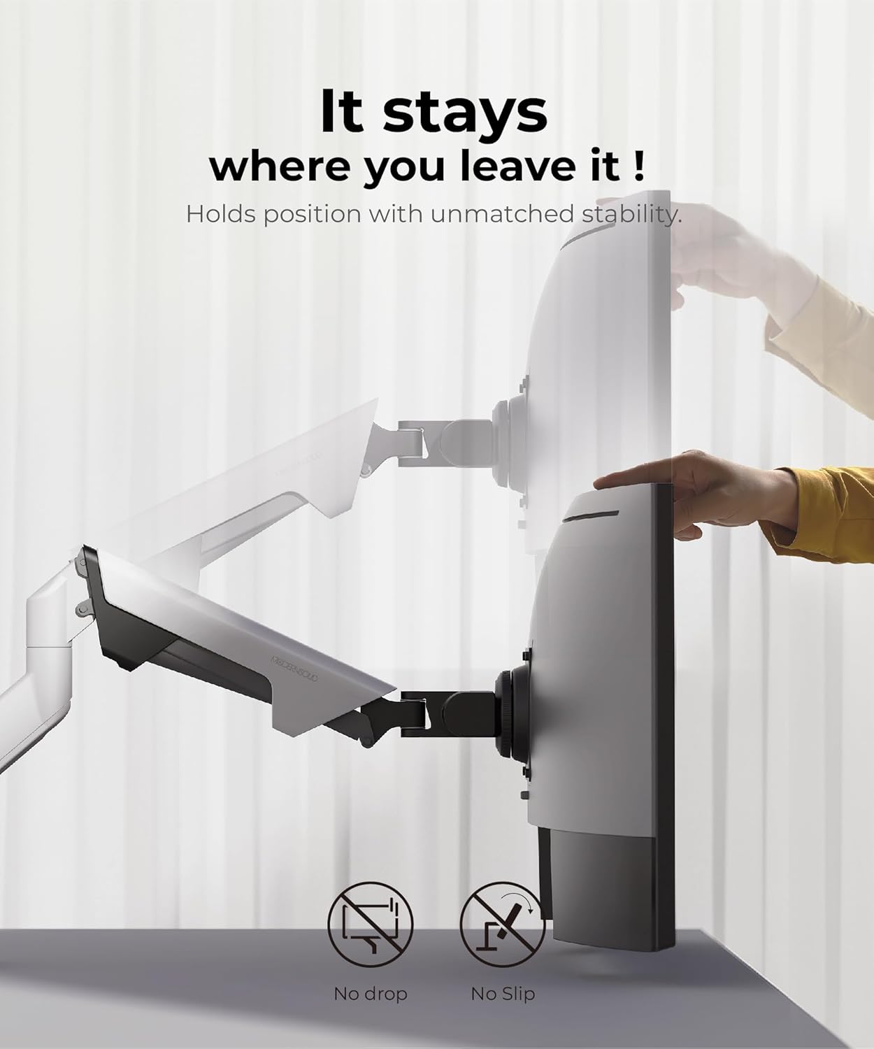 Heavy Duty Monitor Arm Desk Mount for 34-49 Inch Ultrawide Curved Monitors, Supports 14-38 lbs, Gas Spring Ergonomic Full Motion with Cable Management, Red Dot Design Awarded, White