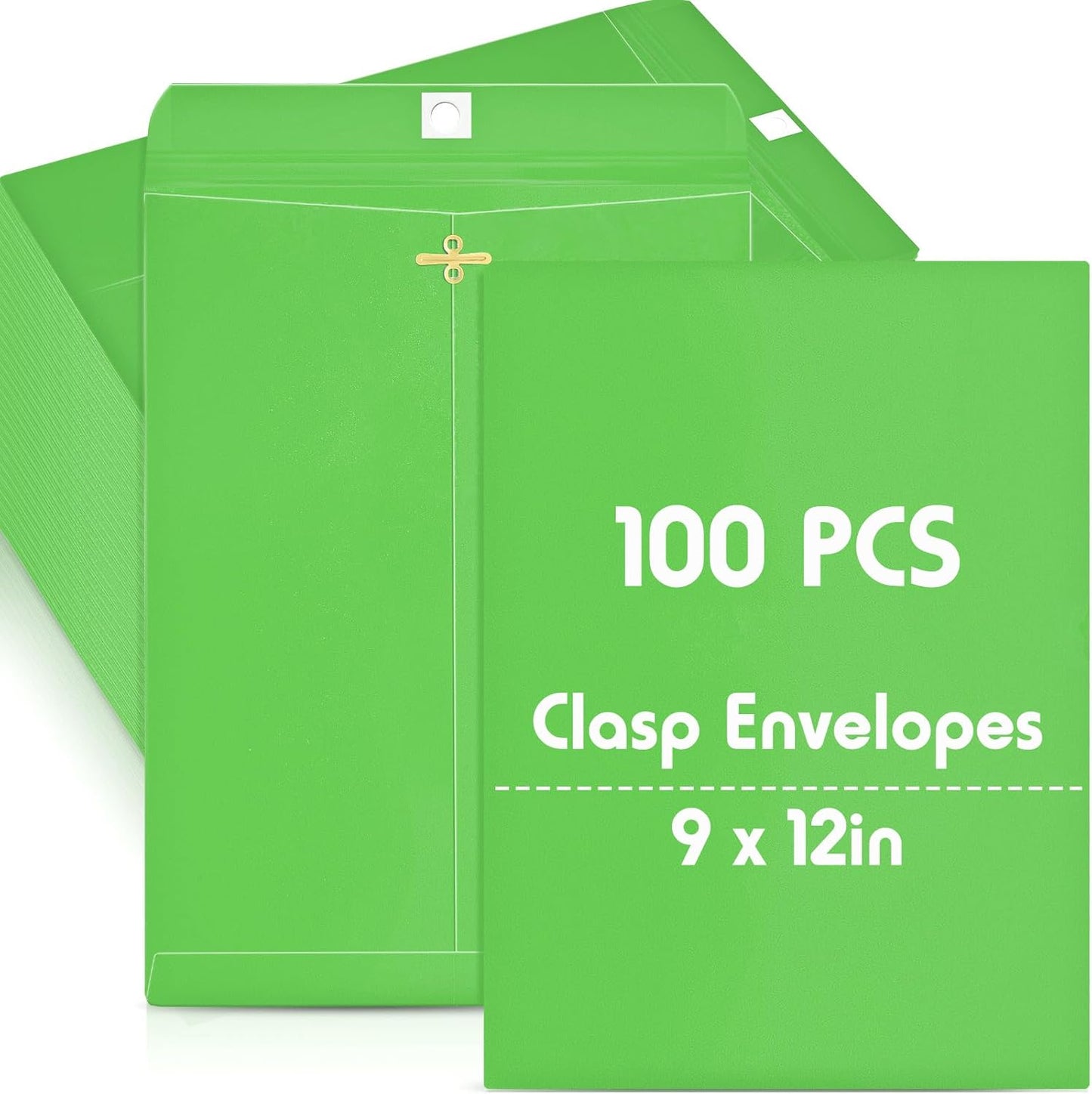 Geyee 100 Pcs Clasp Manilla Envelopes 9 x 12 Inch Gummed Colored Envelopes for Storing or Mailing for Home Office Business Supplies(Green)