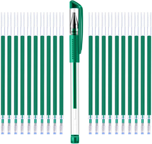 iNee Heat Erasable Fabric Pen with 20 Refills for Tailors Sewing, Quilting adn Crafts, Dressmaking Disappearing Ink, Green