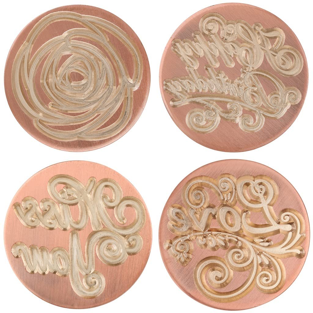 rockcloud Wax Seal Stamp Set, 4 Pieces Sealing Wax Stamps Copper Seals with 1 Black Obsidian Seal Handle for Cards Envelopes Invitation Decoration, Love Expressiont with Rose