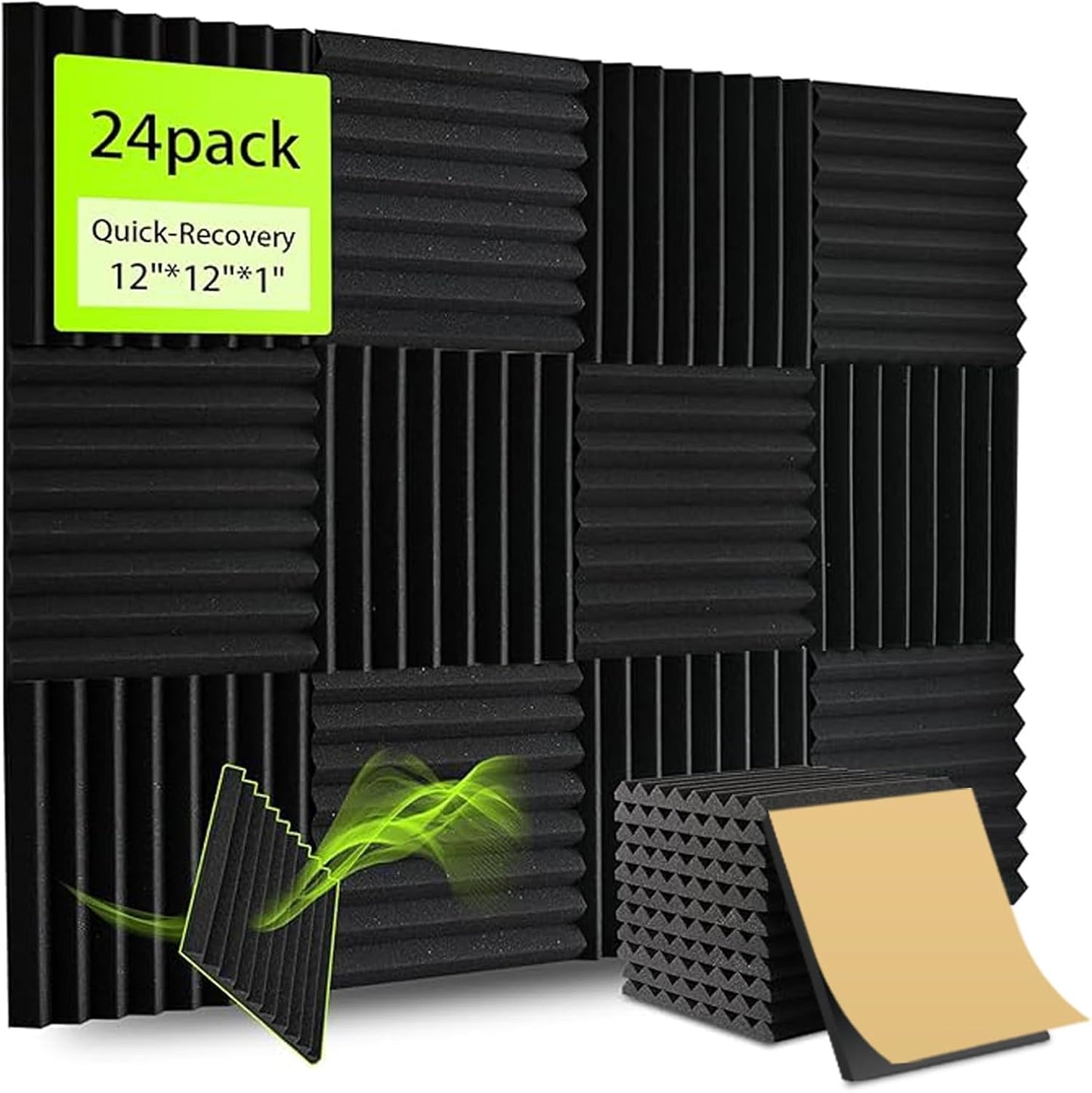 24 Pack Sound Proof Foam Panels for Walls 12x12x1 Inches, Self-Adhesive Wedges Acoustic Panels Sound Absorbing, Acoustic Foam Panels for Recording Studio, Home, Office