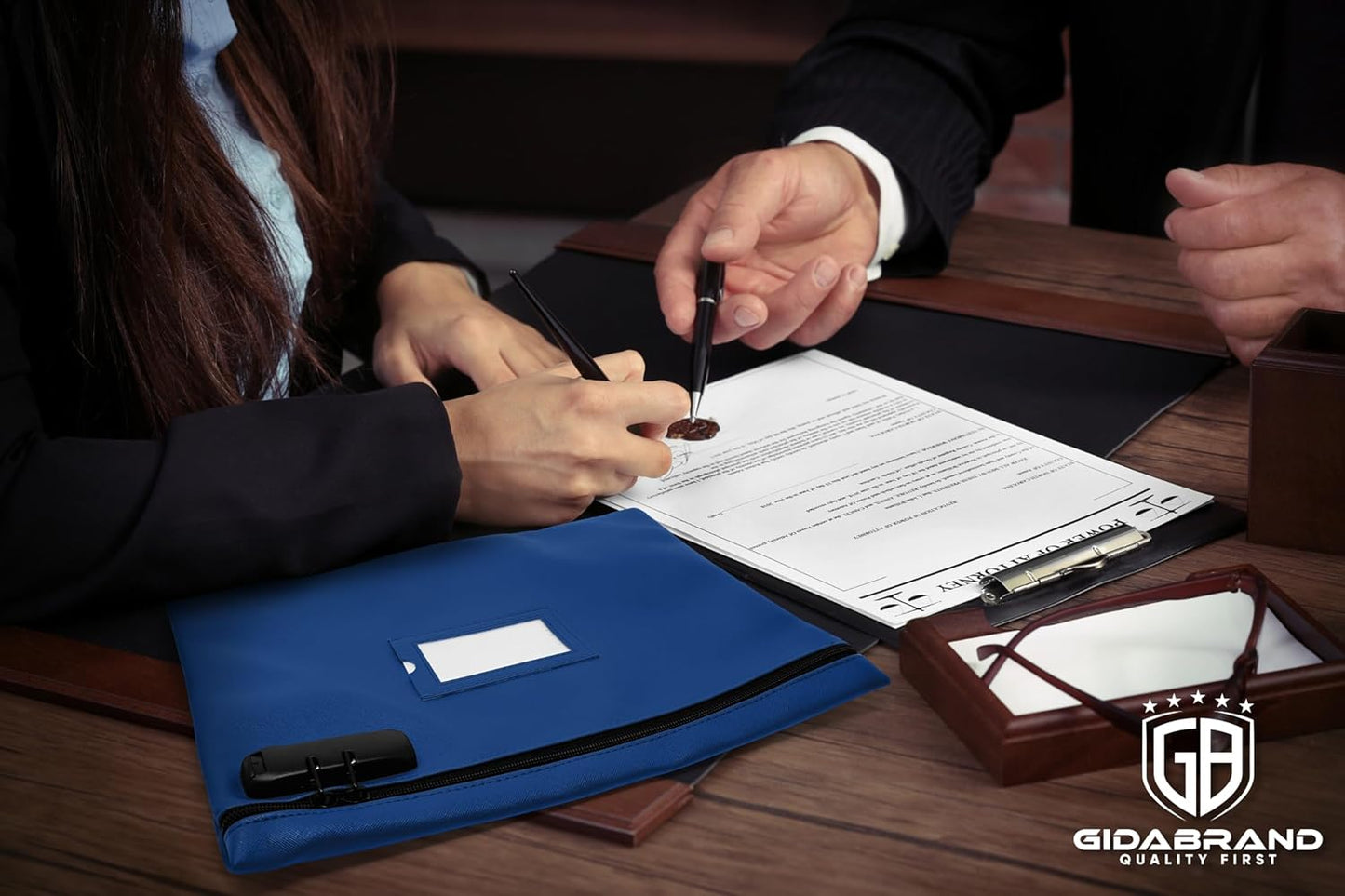 Notary Bag with Lock | 14x11 inch | Navy blue | Zipper Notary Supplies Bag | Locking Notary Bag for Notary Kit, Stamp, Embosser, Ink Pad, and Valuables | Locking Document Bag | Journal Carrying Case