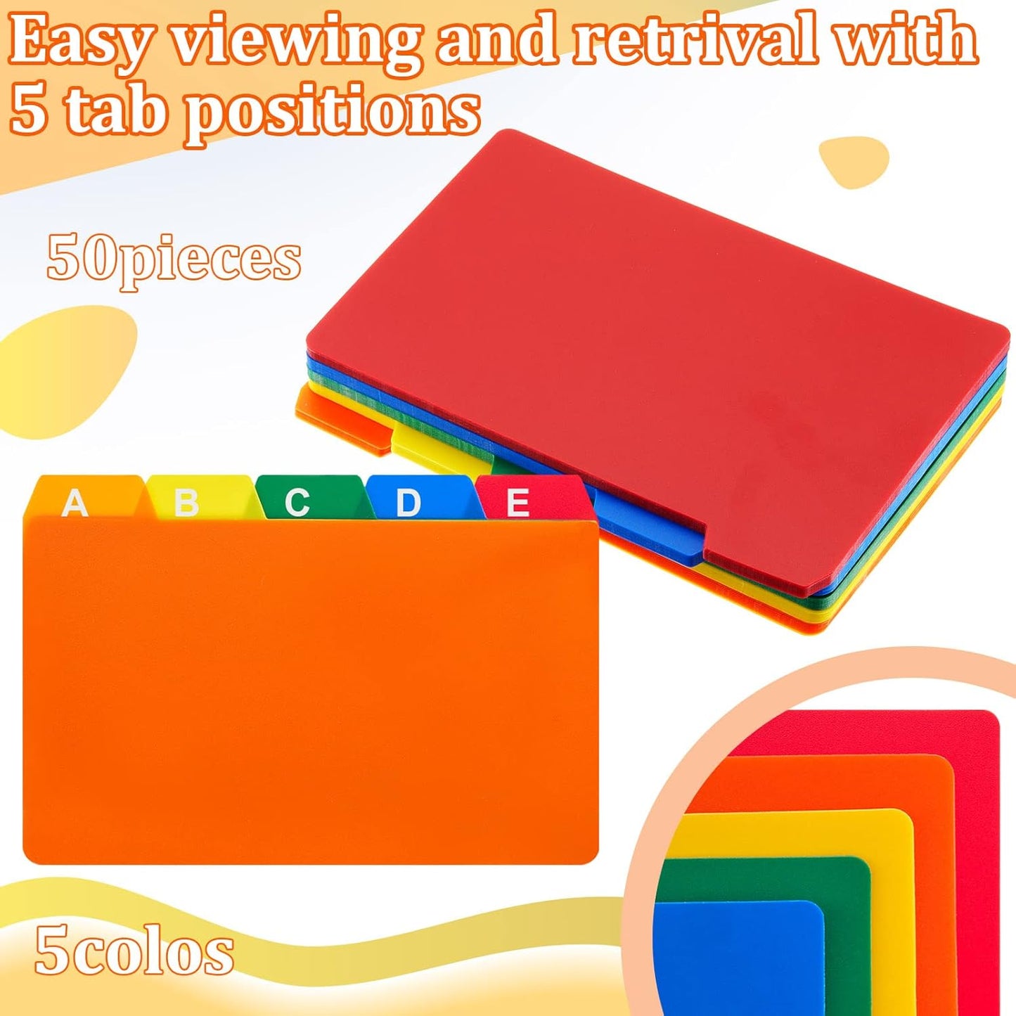 Lewtemi 50 Pcs Index Card Dividers 5 x 8 Inch Index Card Dividers with Tabs Guides with 2 Pcs Alphabet Number Stickers for Office Recipe Business Classroom (Assorted Color)