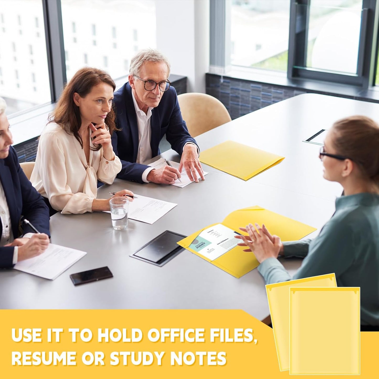 Henoyso 200 Pcs Plastic Folders with Clear Front Pockets Bulk Heavy Duty File Folders with 2 Pockets and Card Slot for Student Teacher Back to School Supplies Office Presentation (Yellow)